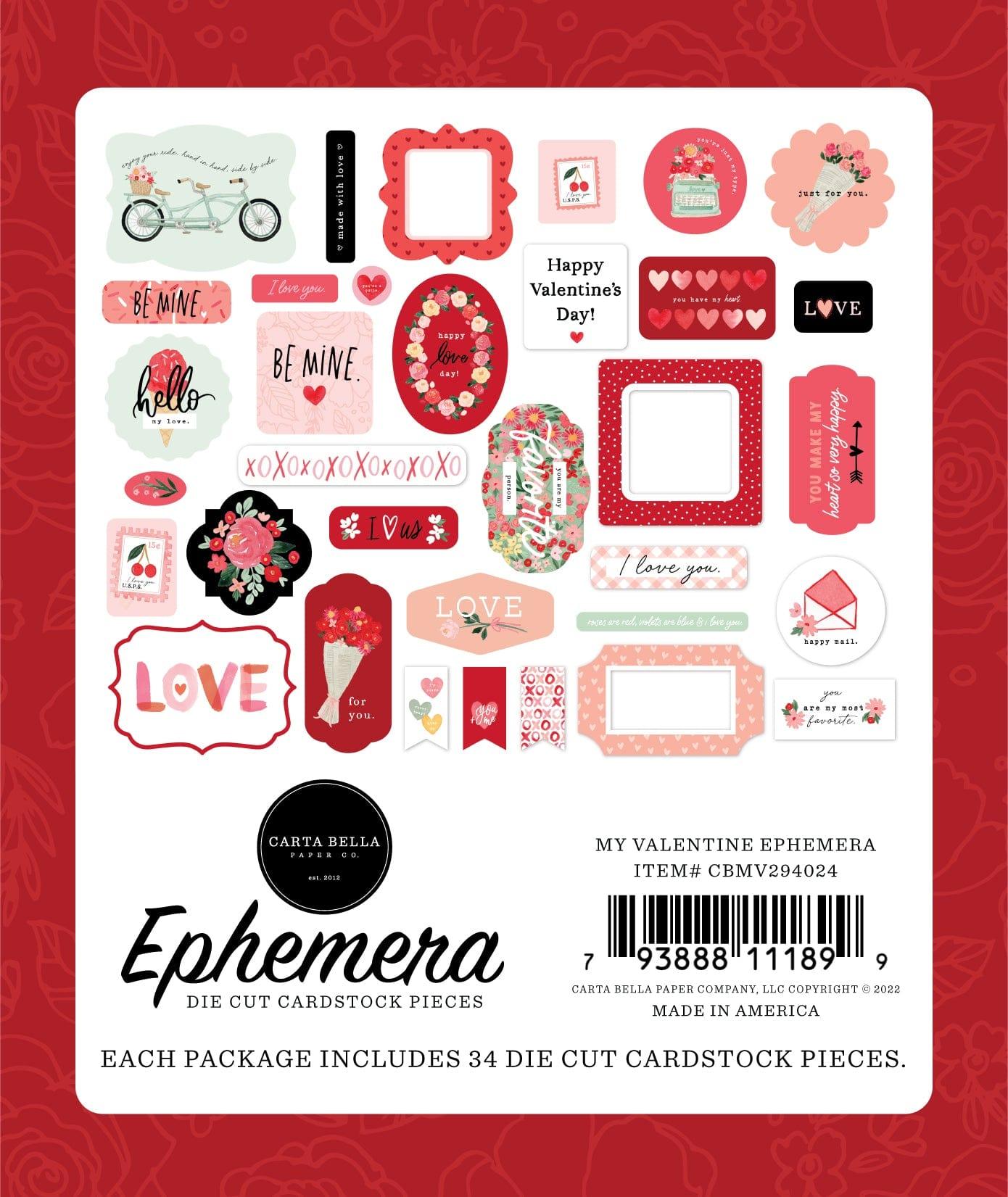 My Valentine Collection 5 x 5 Scrapbook Ephemera Die Cuts by Carta Bella - Scrapbook Supply Companies