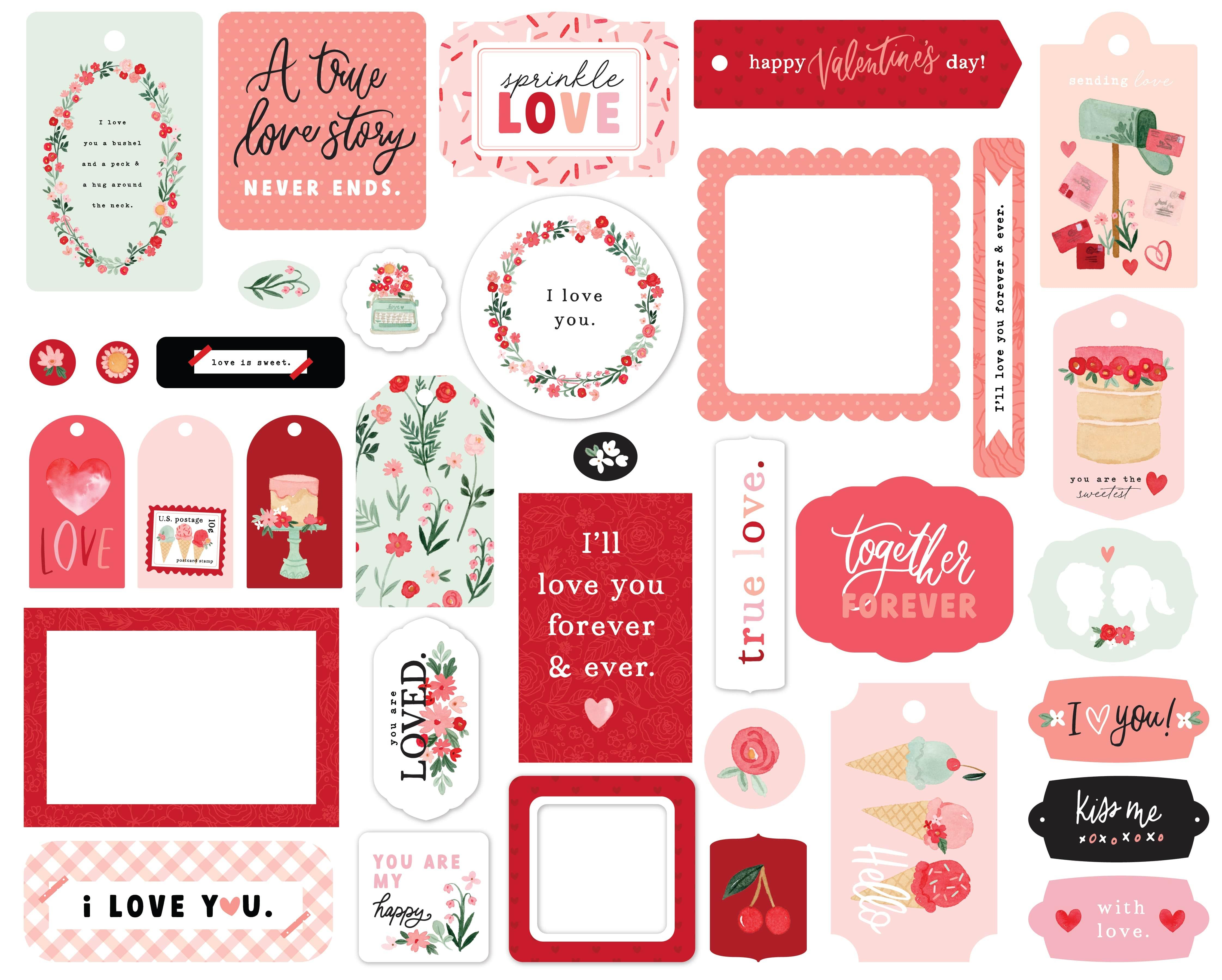 My Valentine Collection 5 x 5 Scrapbook Frames & Tags Die Cuts by Carta Bella - Scrapbook Supply Companies