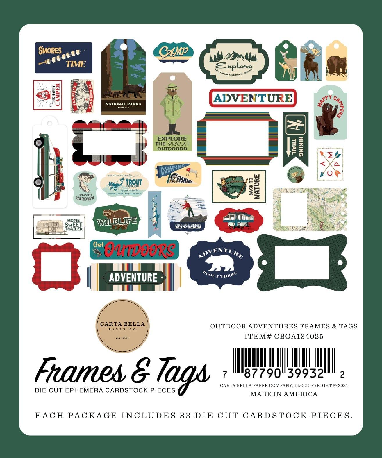 Outdoor Adventures Collection 5 x 5 Frames & Tags Die Cut Scrapbook Embellishments by Carta Bella - Scrapbook Supply Companies