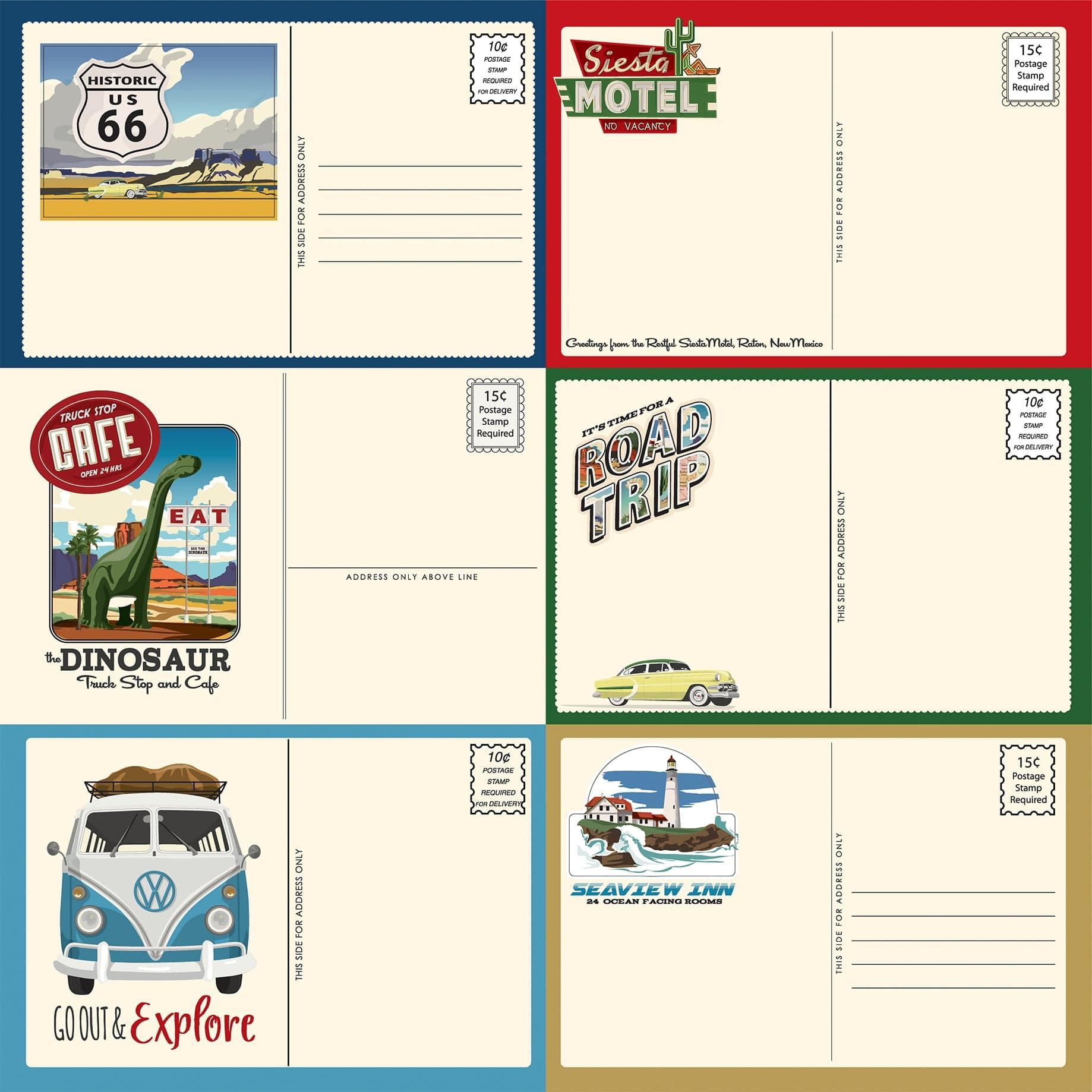 Road Trip Collection Post Cards 12 x 12 Double-Sided Scrapbook Paper by Carta Bella - Scrapbook Supply Companies