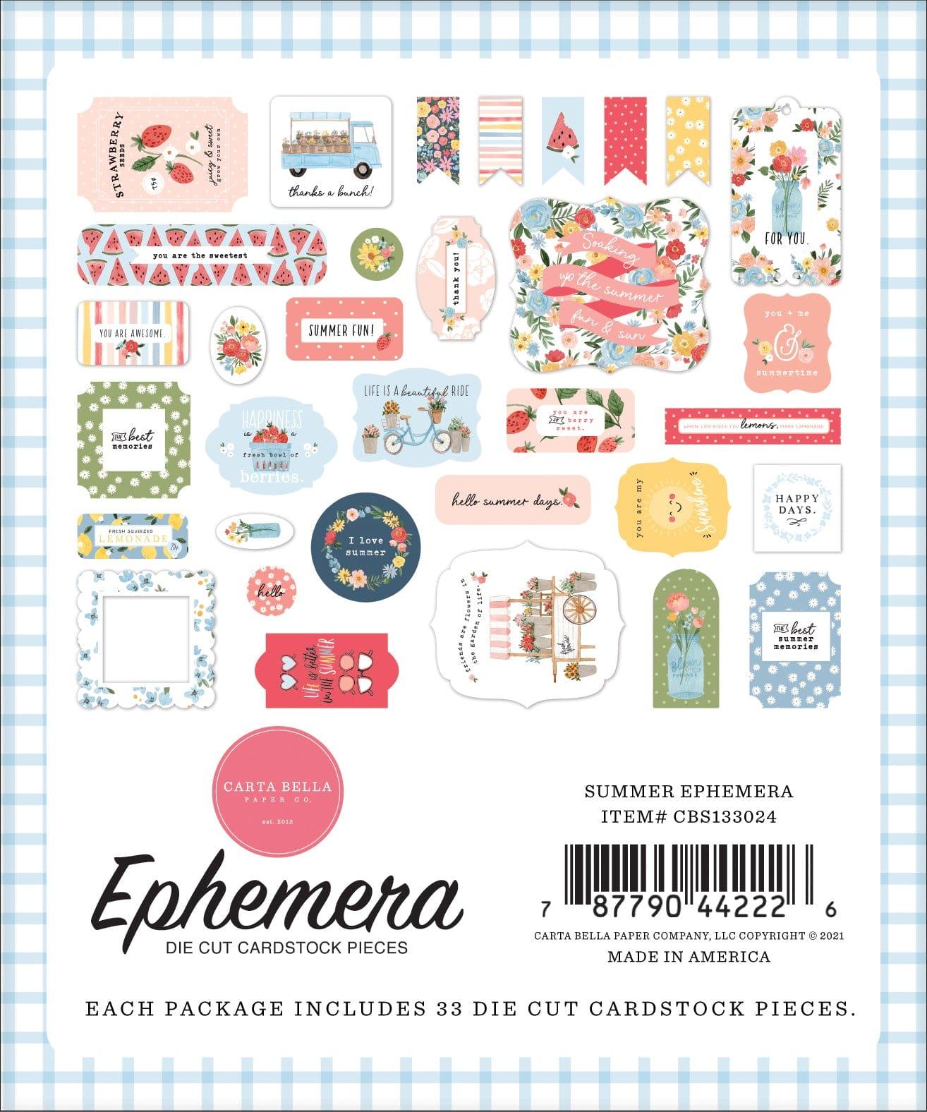Summer Collection 5 x 5 Ephemera Die Cut Scrapbook Embellishments by Carta Bella - Scrapbook Supply Companies