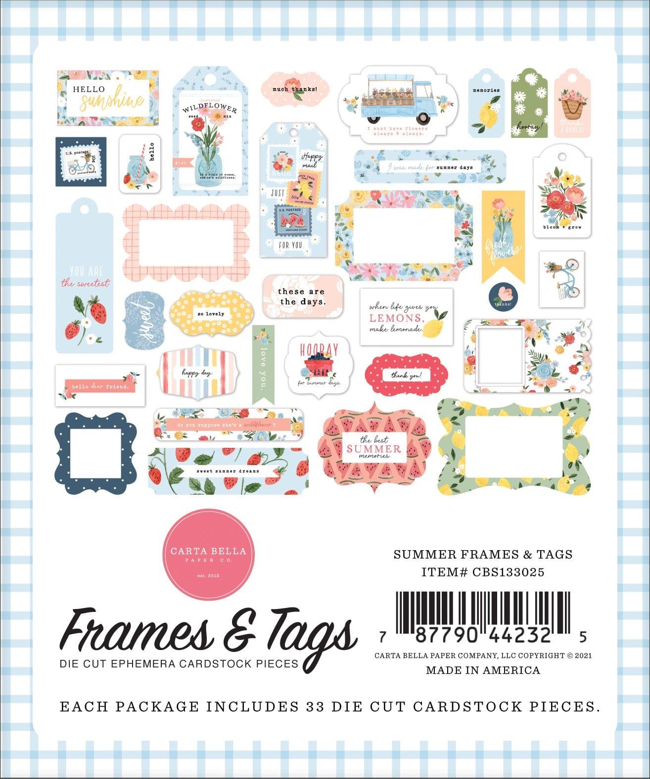 Summer Collection 5 x 5 Frames & Tags Die Cut Scrapbook Embellishments by Carta Bella - Scrapbook Supply Companies