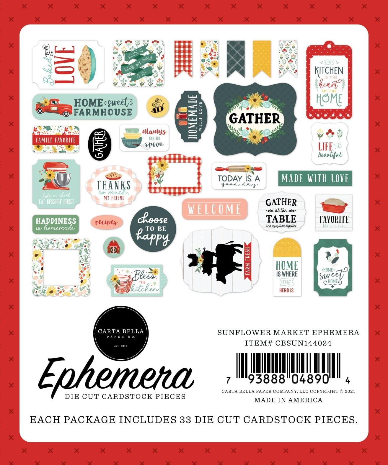 Sunflower Market Collection 5 x 5 Scrapbook Ephemera Die Cuts by Carta Bella - Scrapbook Supply Companies