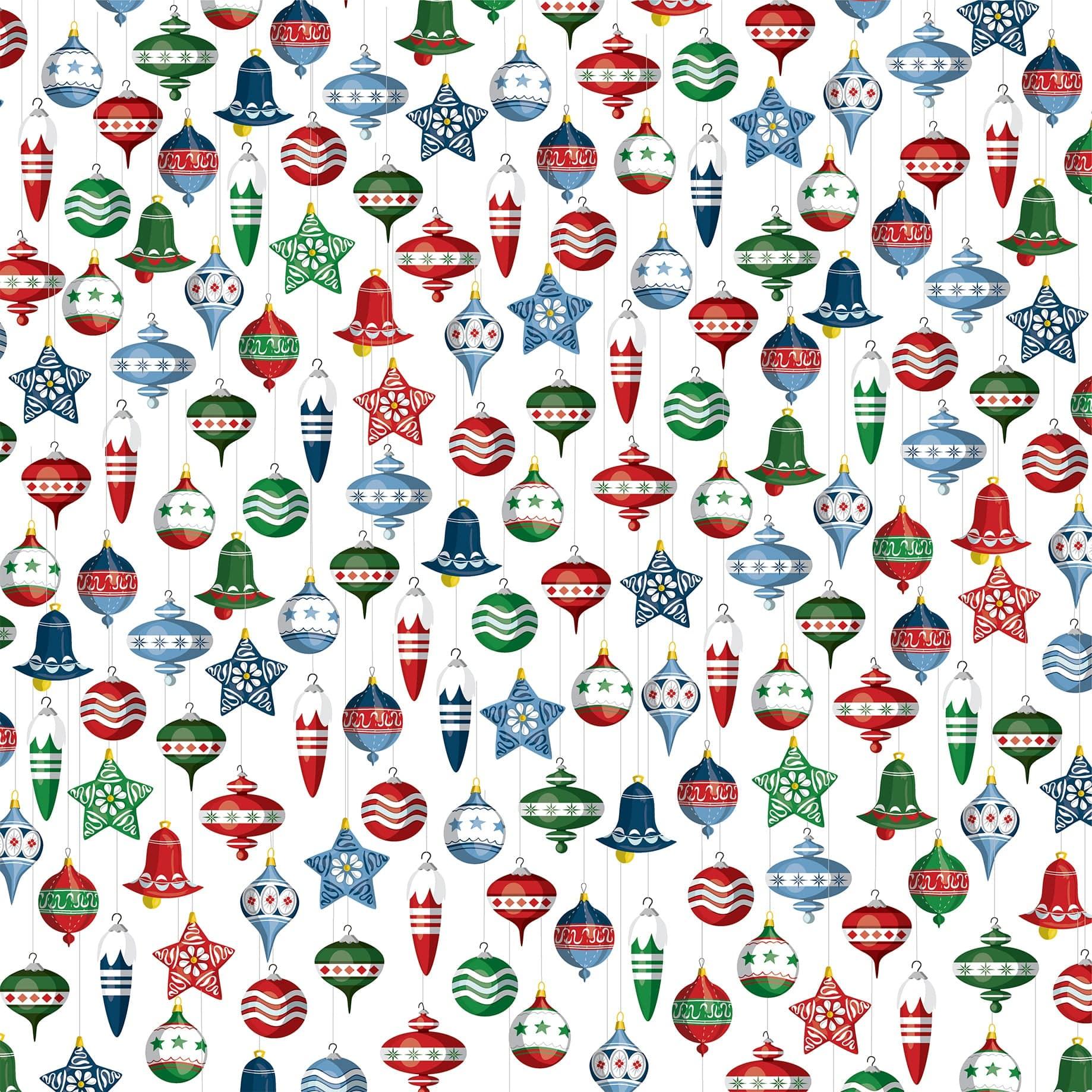 White Christmas Collection Shiny Ornaments 12 x 12 Double-Sided Scrapbook Paper by Carta Bella - Scrapbook Supply Companies