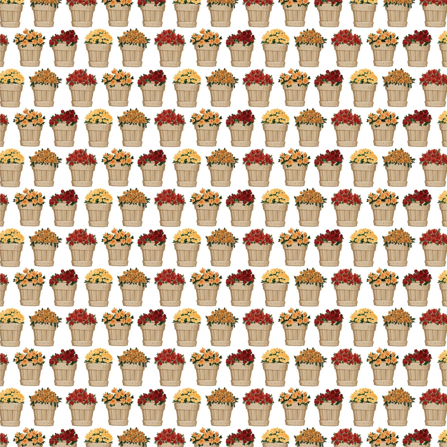 Welcome Fall Collection Buckets Of Flowers 12 x 12 Double-Sided Scrapbook Paper by Carta Bella - Scrapbook Supply Companies