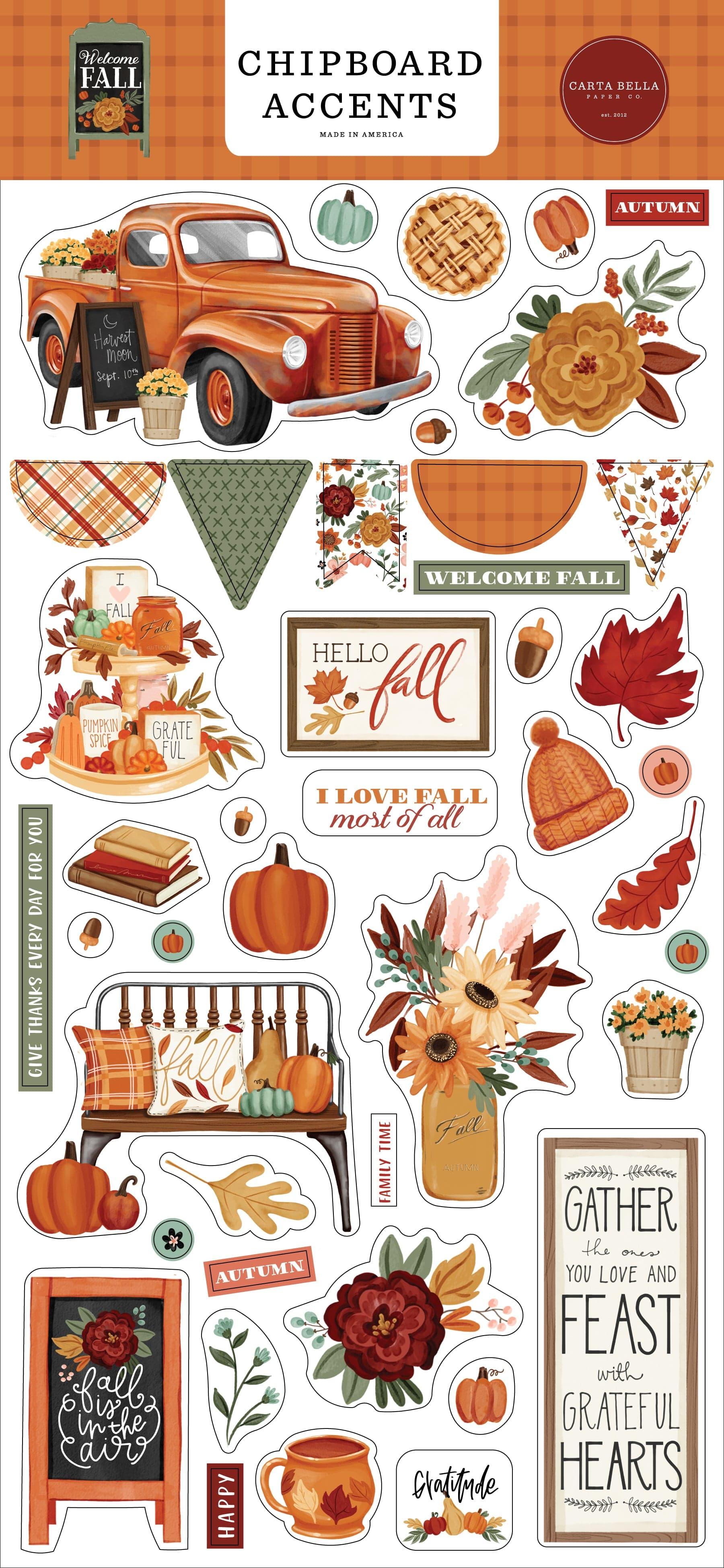 Welcome Fall Collection 6 x 12 Scrapbook Chipboard Accents by Carta Bella - Scrapbook Supply Companies