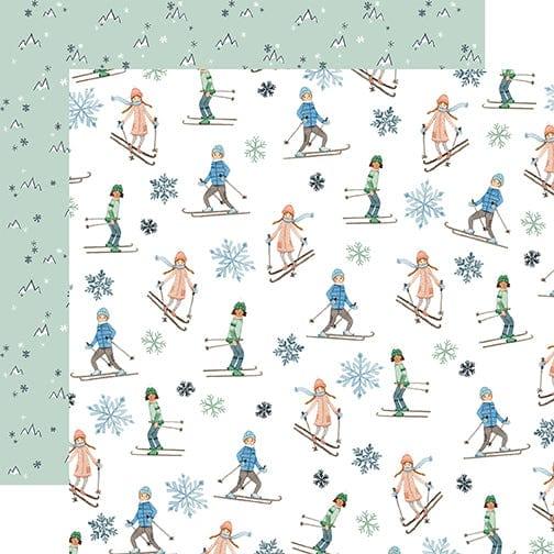 Winter Market Collection Skiers 12 x 12 Double-Sided Scrapbook Paper by Carta Bella - Scrapbook Supply Companies