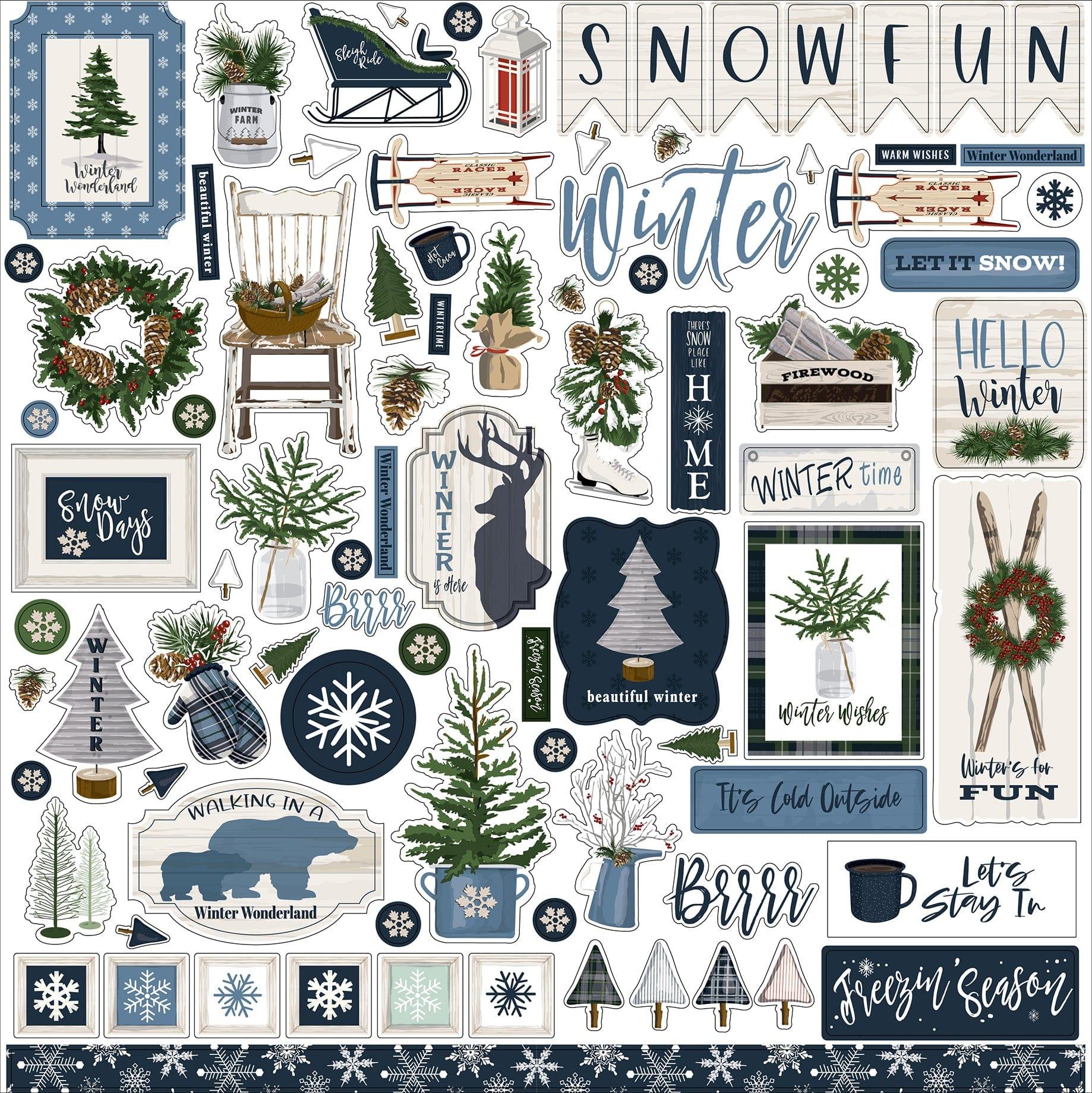 Welcome Winter Collection 12 x 12 Scrapbook Sticker Sheet by Carta Bella - Scrapbook Supply Companies