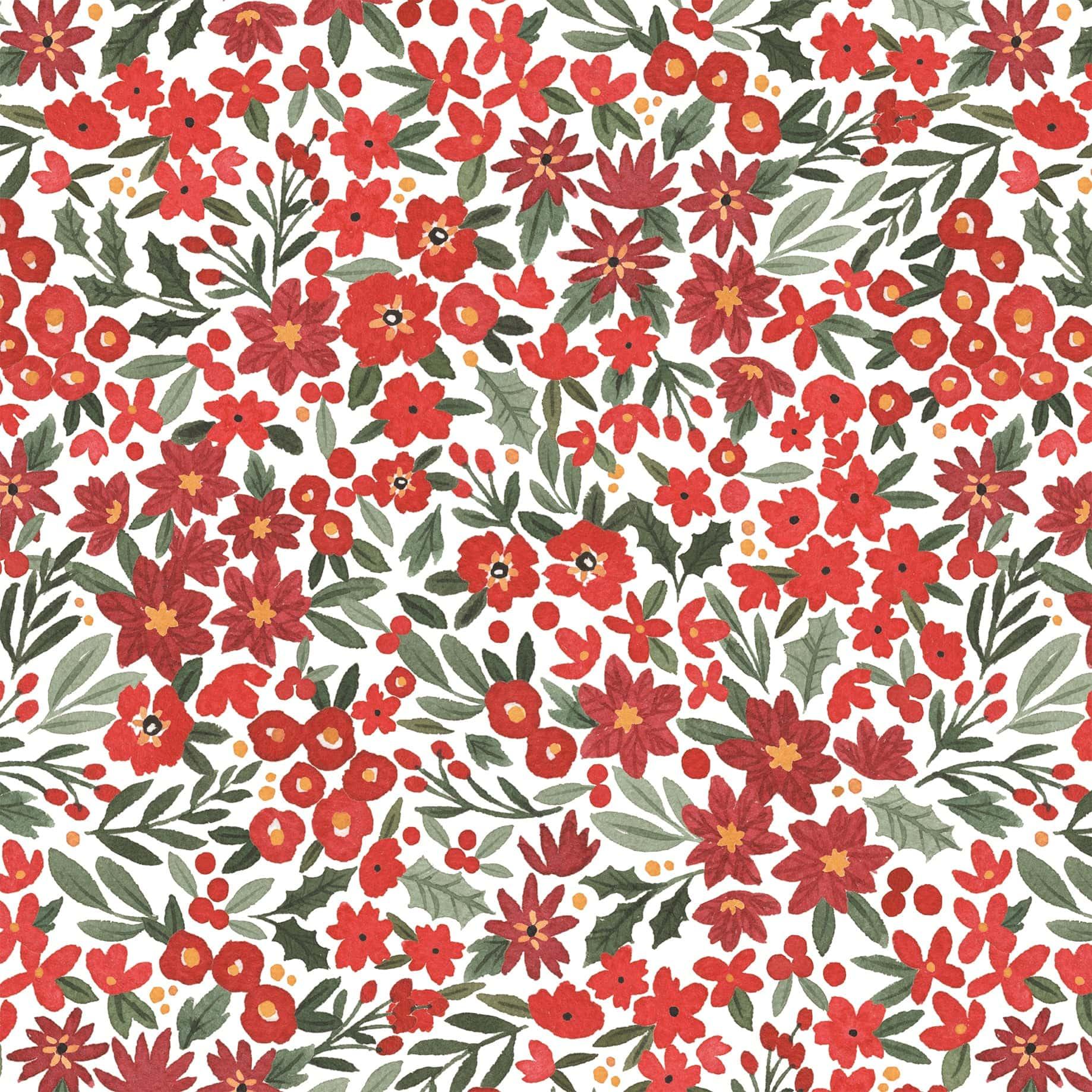Happy Christmas Collection Christmas Floral 12 x 12 Double-Sided Scrapbook Paper by Carta Bella - Scrapbook Supply Companies