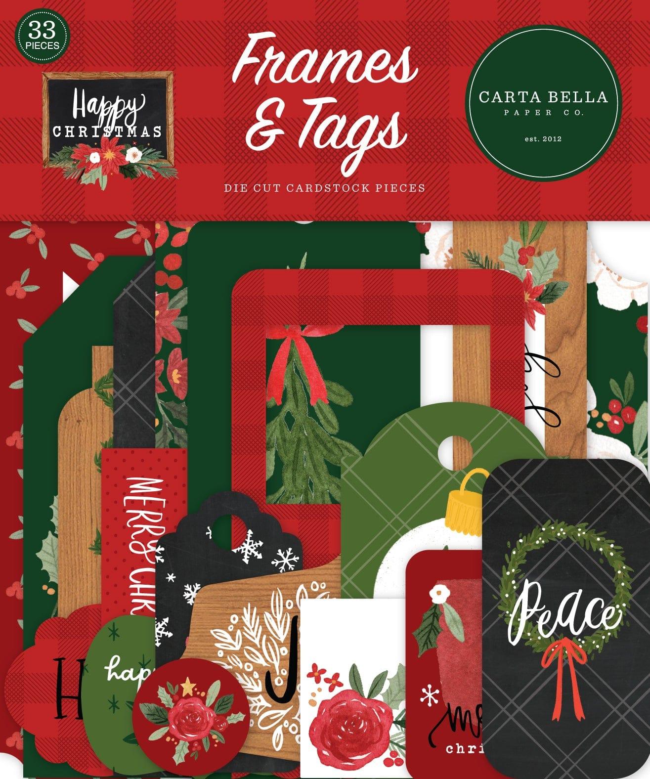 Happy Christmas Collection 5 x 5 Scrapbook Tags & Frames Die Cuts by Carta Bella - Scrapbook Supply Companies