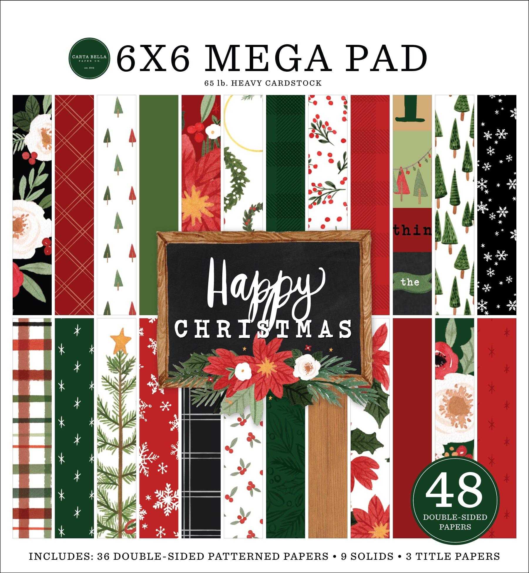 Happy Christmas Collection 6 x 6 Mega Paper Pad by Carta Bella - 48 Double-Sided Papers - Scrapbook Supply Companies
