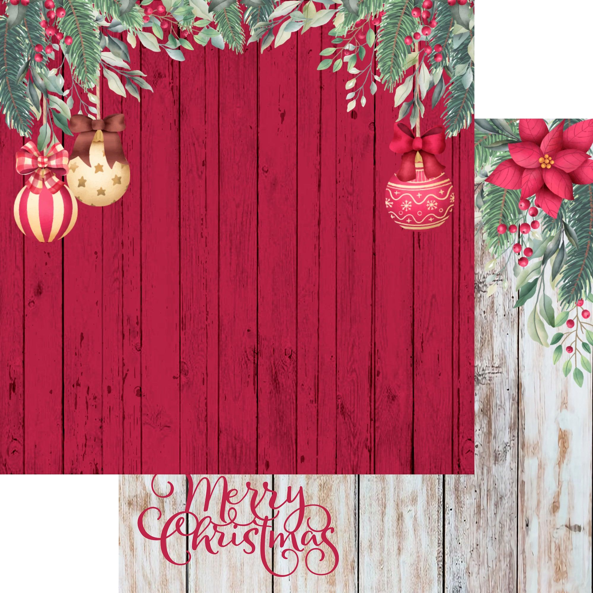 Country Christmas Watercolor Collection Merry Christmas 12 x 12 Double-Sided Scrapbook Paper by SSC Designs
