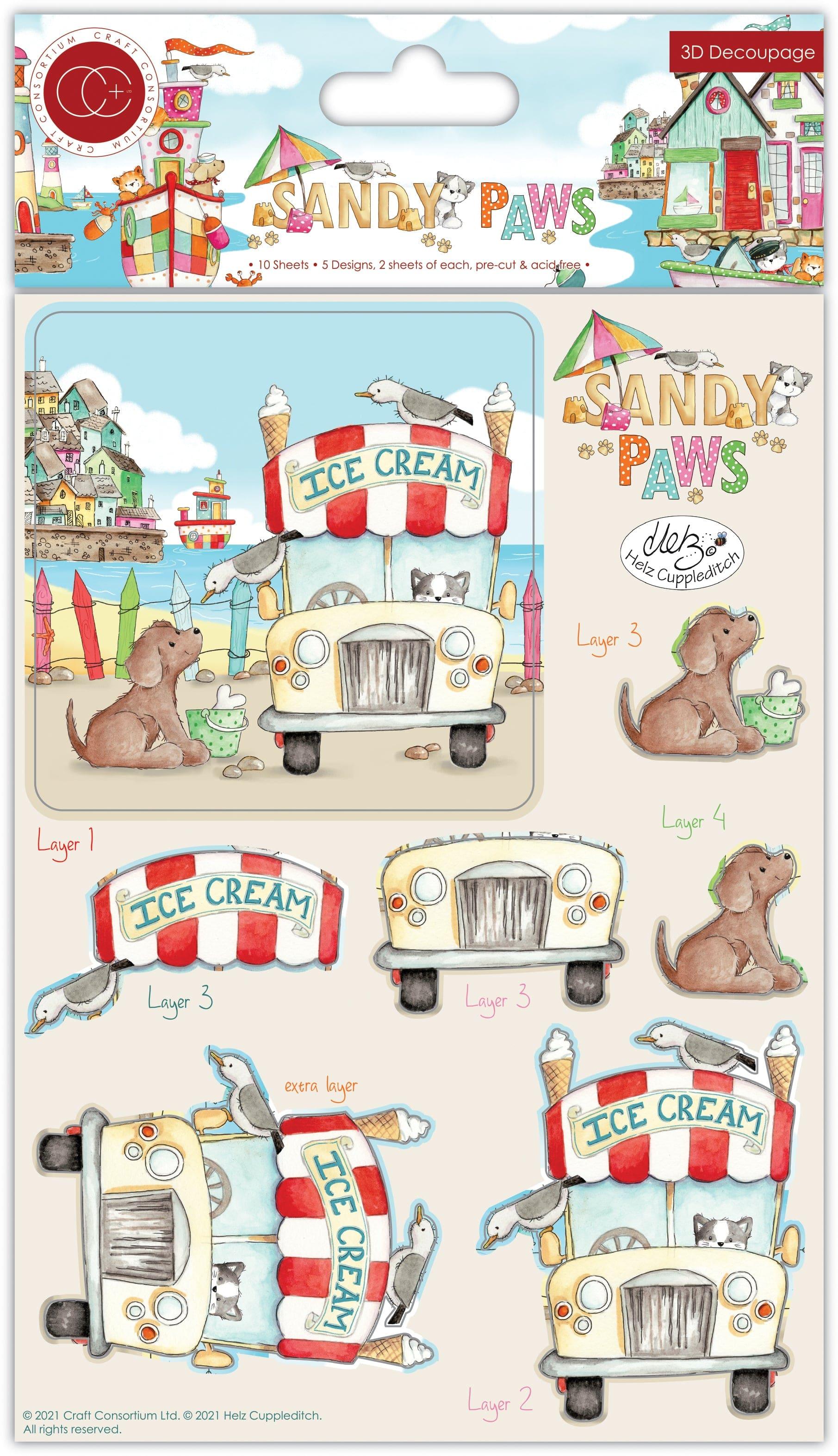 Sandy Paws Collection 3D Decoupage Scrapbook Embellishments by Craft Consortium - Scrapbook Supply Companies