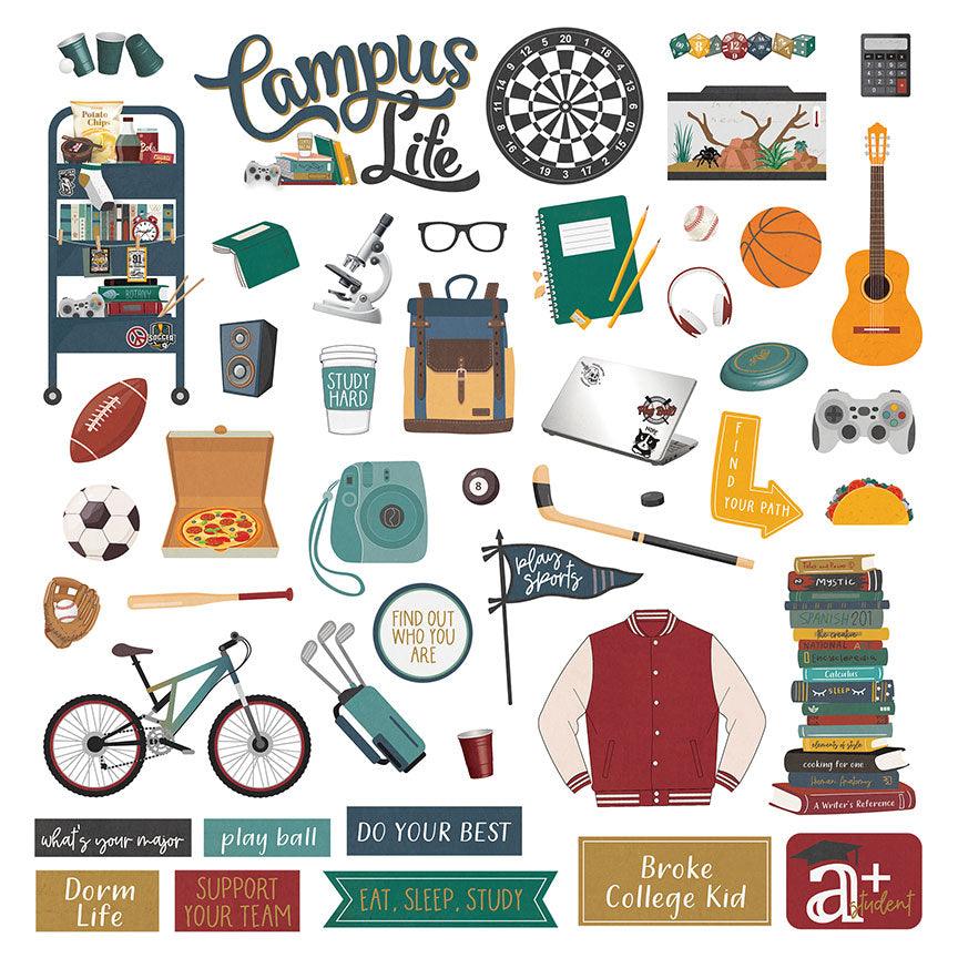 Campus Life Collection Male 12 x 12 Cardstock Scrapbook Sticker Sheet by Photo Play Paper