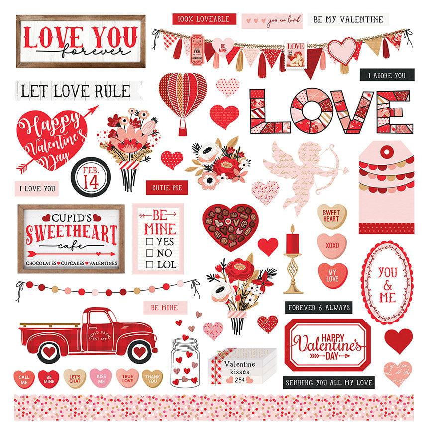 Cupid's Sweetheart Cafe Collection 12 x 12 Cardstock Scrapbook Sticker Sheet by Photo Play Paper