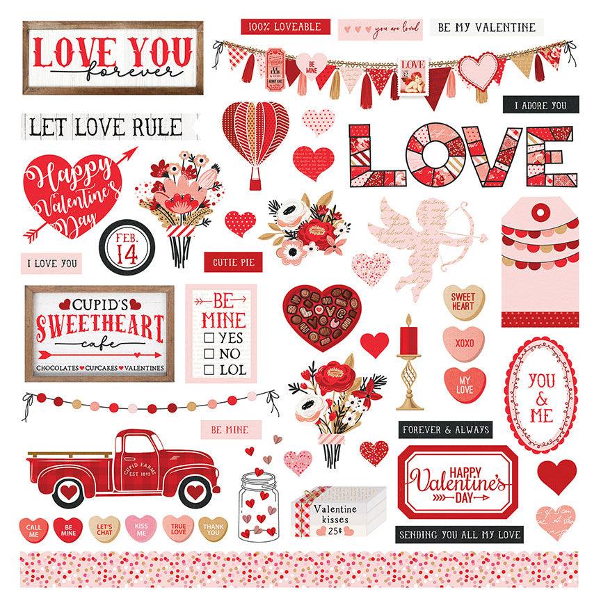 Cupid's Sweetheart Cafe Collection 12 x 12 Cardstock Scrapbook Sticker Sheet by Photo Play Paper - Scrapbook Supply Companies