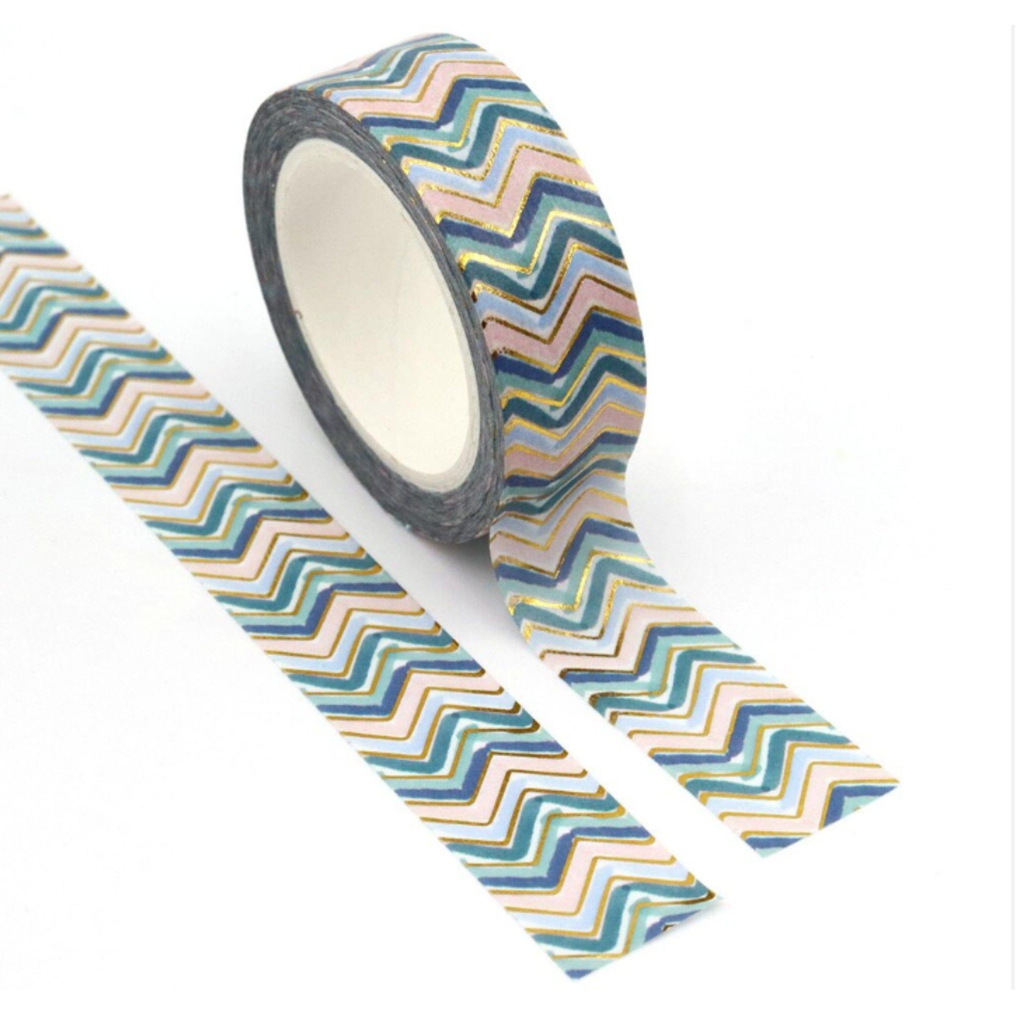 TW Collection Watercolor Chevron Gold Foiled Scrapbook Washi Tape by SSC Designs - 15mm x 30 Feet - Scrapbook Supply Companies