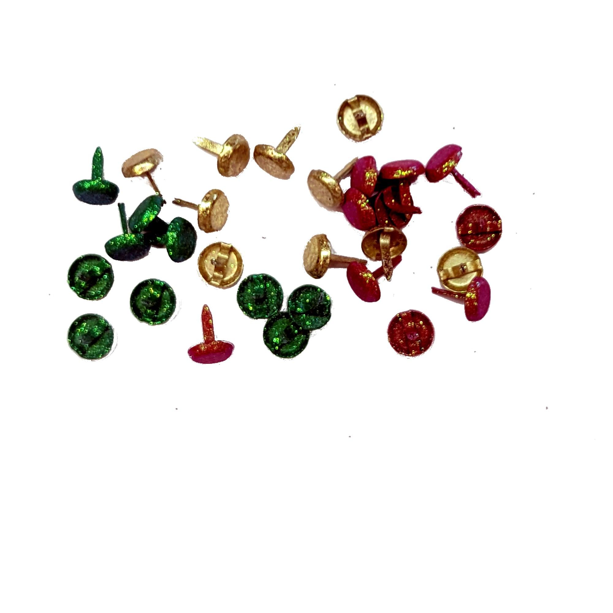Christmas Red, Green, Gold Glitter Brads by SSC Designs - 30 Brads - Scrapbook Supply Companies