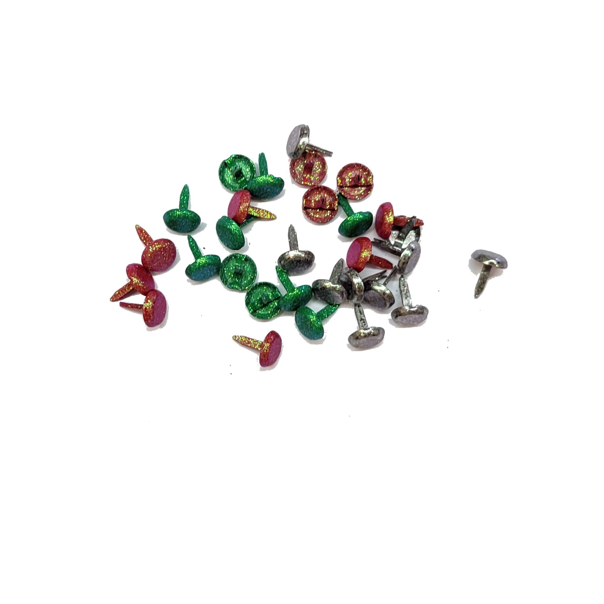 Christmas Red, Green, Silver Glitter Brads by SSC Designs - 30 Brads - Scrapbook Supply Companies