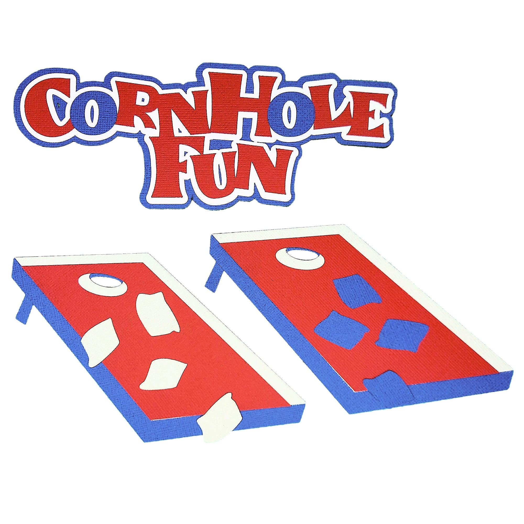Cornhole Fun Collection Title, Boards, and Beanbags Fully-Assembled Laser Cut Scrapbook Embellishments by SSC Laser Designs