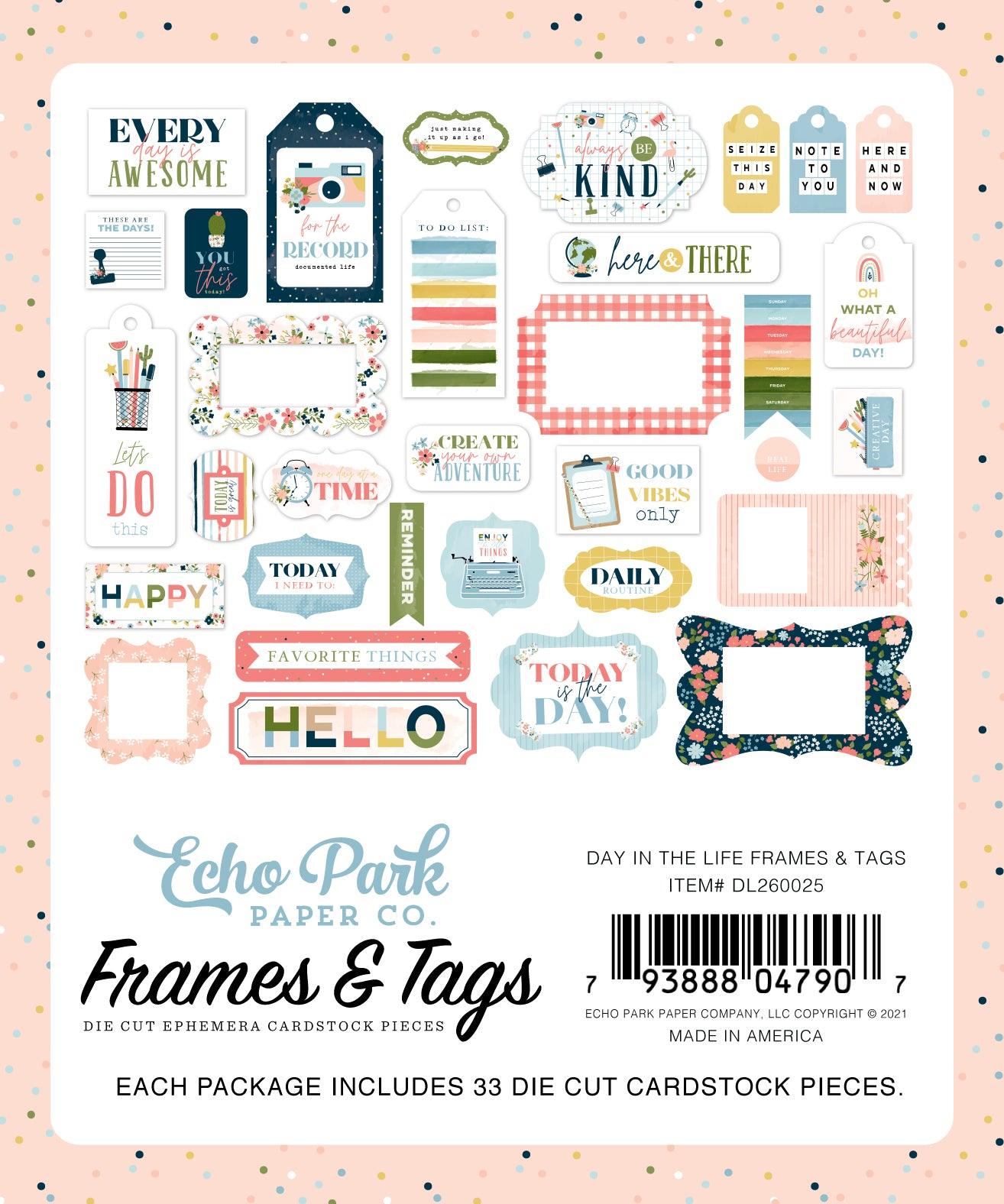 Day In The Life Collection 5 x 5 Scrapbook Tags & Frames Die Cuts by Echo Park Paper - Scrapbook Supply Companies