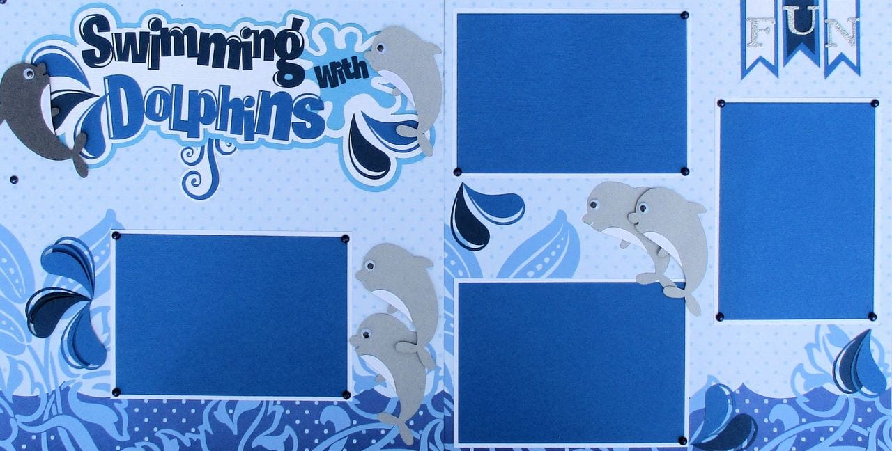 Swimming With Dolphins Premade Embellished Two-Page 12 x 12 Scrapbook Premade by SSC Designs