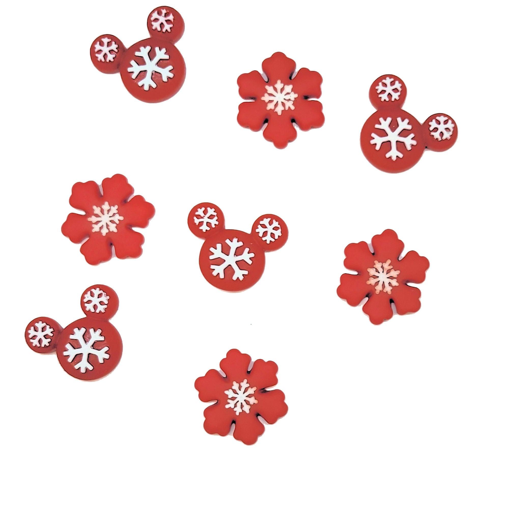 Disneyana Collection Snowflakes & Snowflake Mouse Ears Flatback Scrapbook Buttons by SSC Designs - 8 Pieces