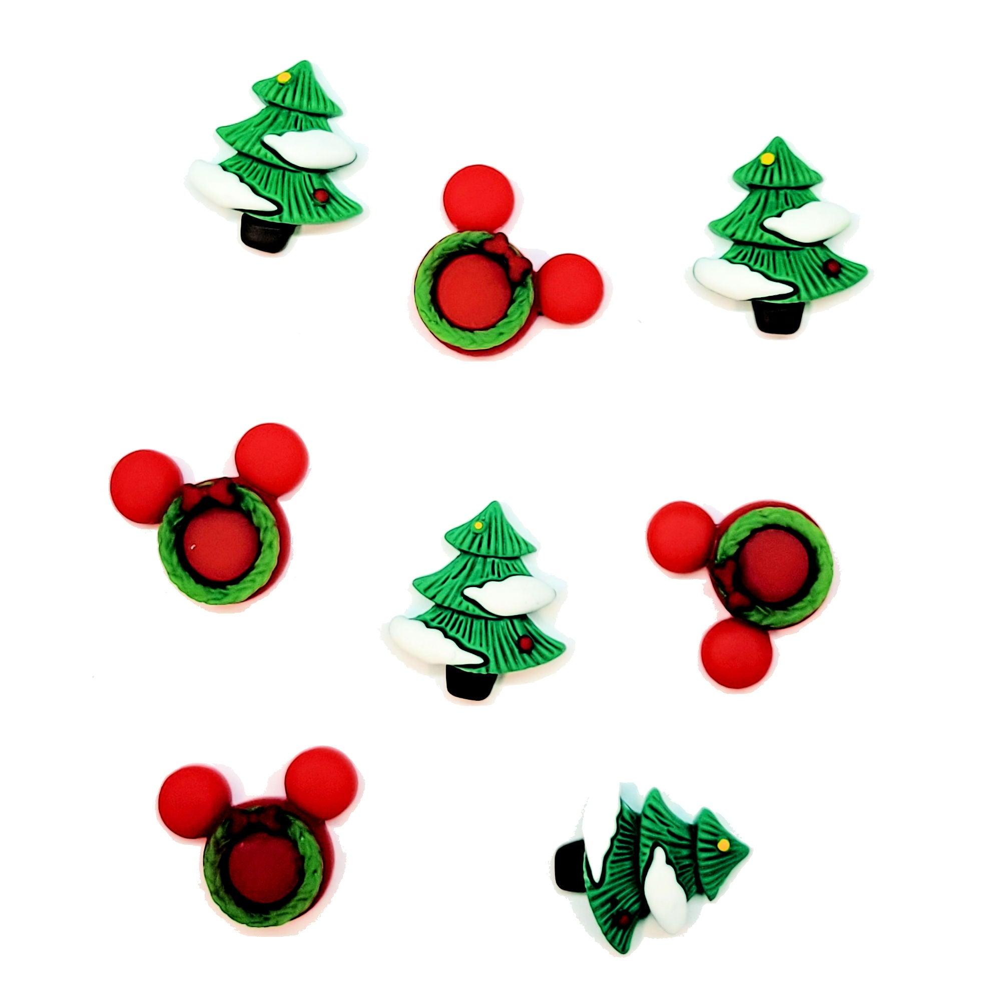 Disneyana Collection Mouse Ear Wreaths & Christmas Trees Flatback Scrapbook Buttons by SSC Designs - 8 Pieces - Scrapbook Supply Companies