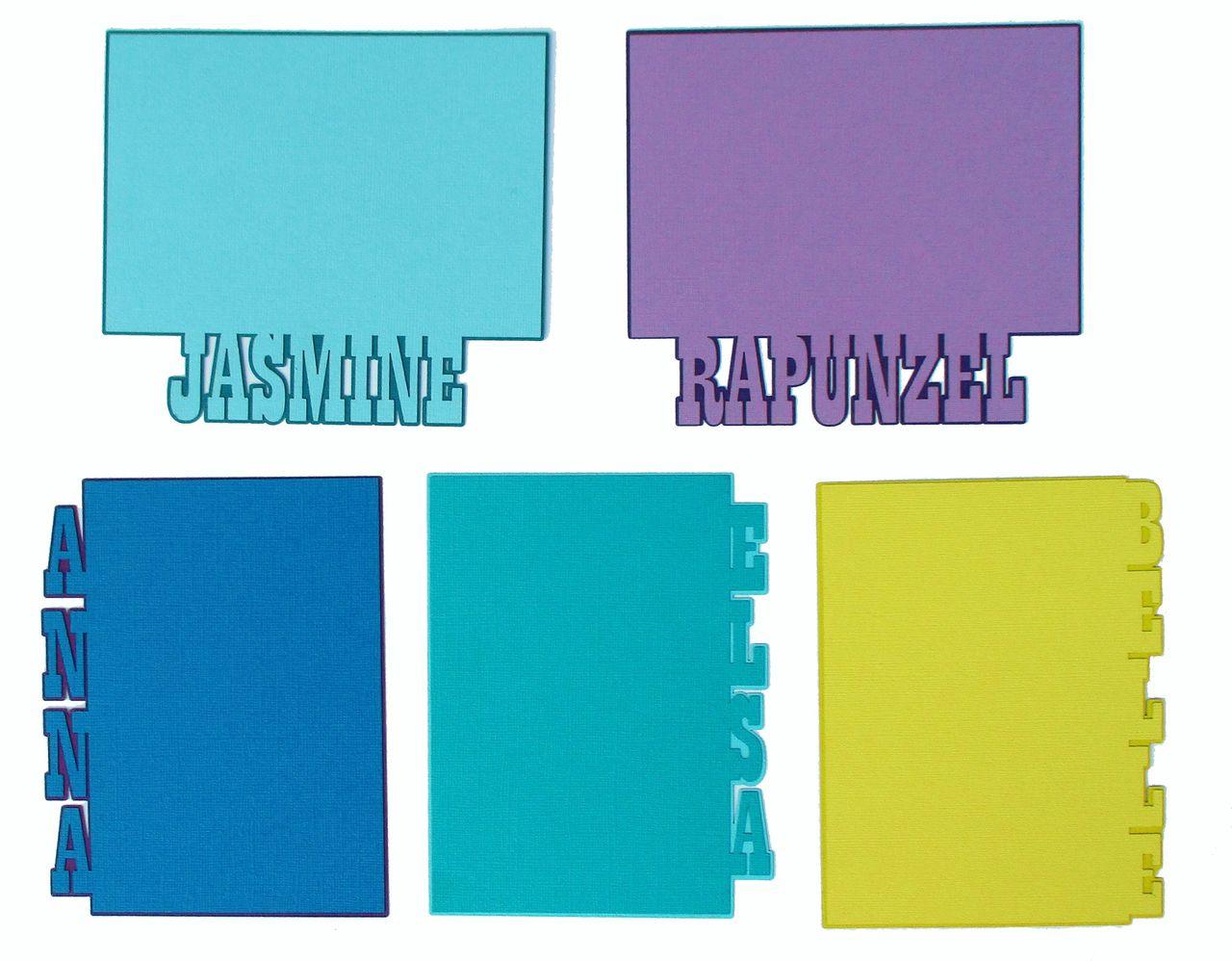 Disneyana Princess Collection Princess Names Embellishment Kit featuring 5 - 4 x 6 Photo Mats by SSC Laser Designs