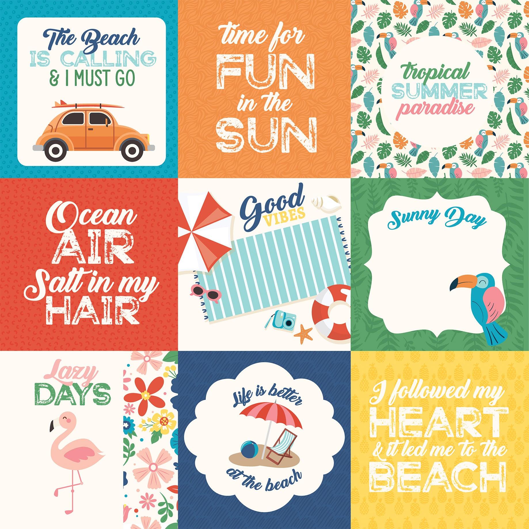 Endless Summer Collection 4x4 Journaling Cards 12 x 12 Double-Sided Scrapbook Paper by Echo Park Paper - Scrapbook Supply Companies