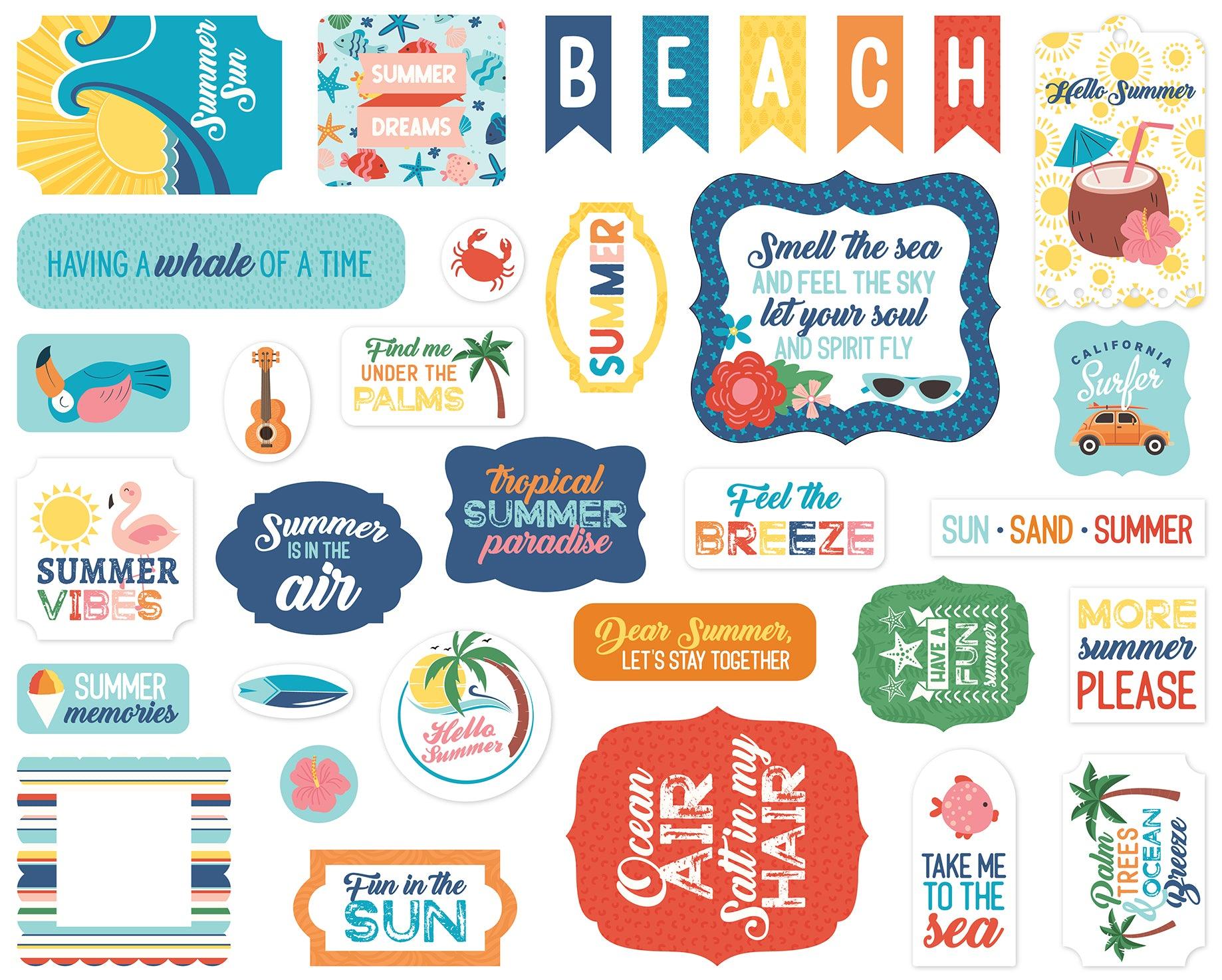 Endless Summer Collection 5 x 5 Scrapbook Ephemera Die Cuts by Echo Park Paper - Scrapbook Supply Companies