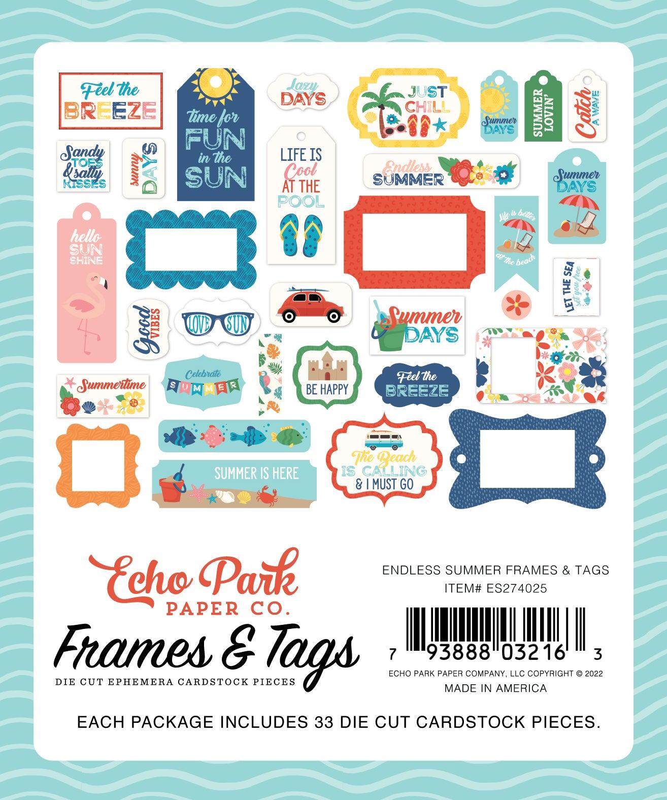 Endless Summer Collection 5 x 5 Scrapbook Tags & Frames Die Cuts by Echo Park Paper - Scrapbook Supply Companies