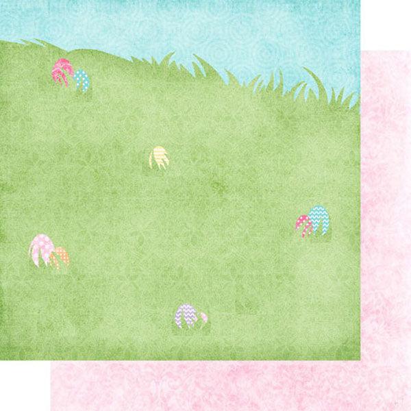 Easter Baskets & Bunnies Collection Easter Egg Hunt Hill Right 12 x 12 Double-Sided Scrapbook Paper by Scrapbook Customs - Scrapbook Supply Companies
