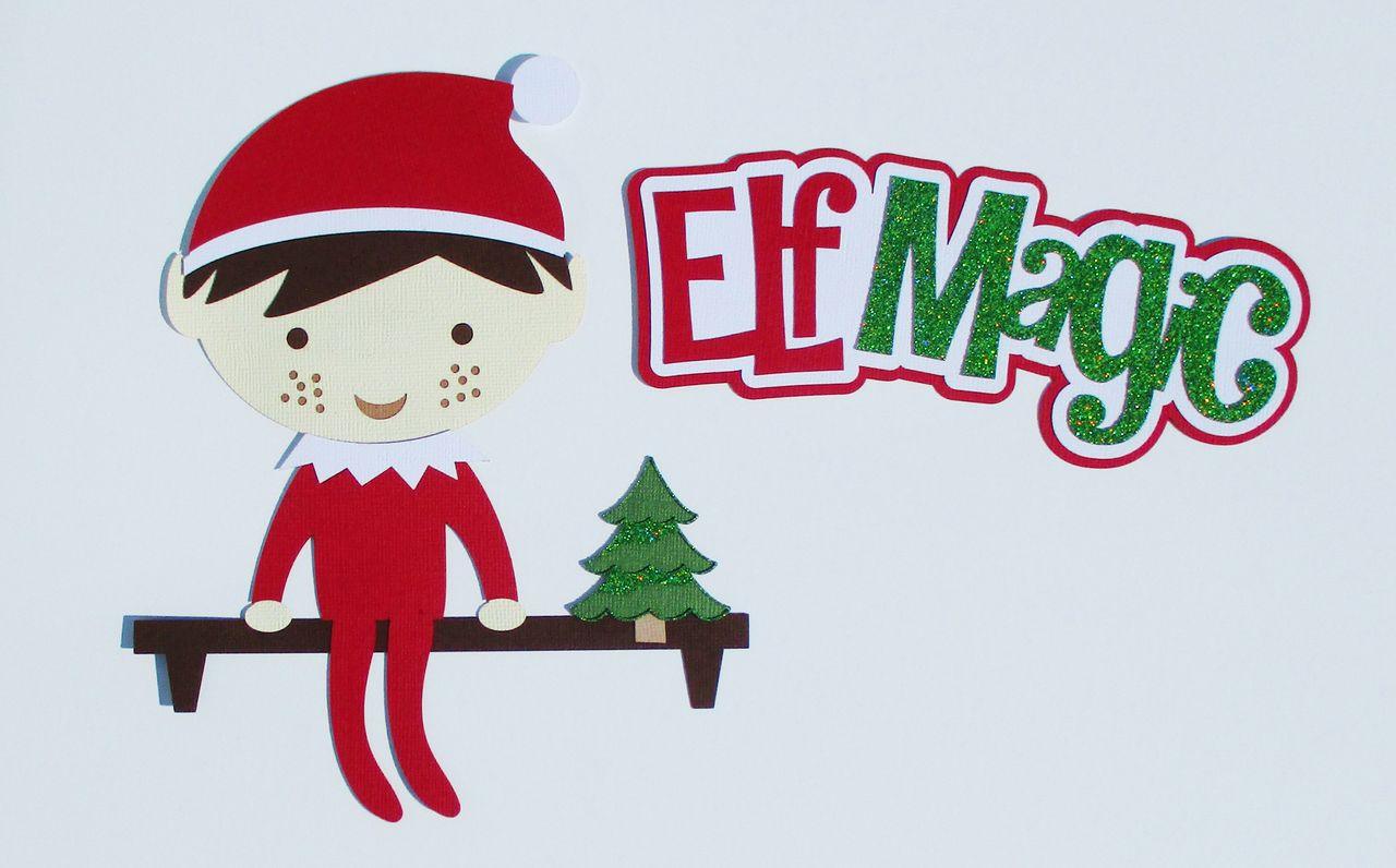Elf Magic 2.5 x 7 Title & 7 x 8 Elf On A Shelf Fully-Assembled Laser Cut Scrapbook Embellishment by SSC Laser Designs