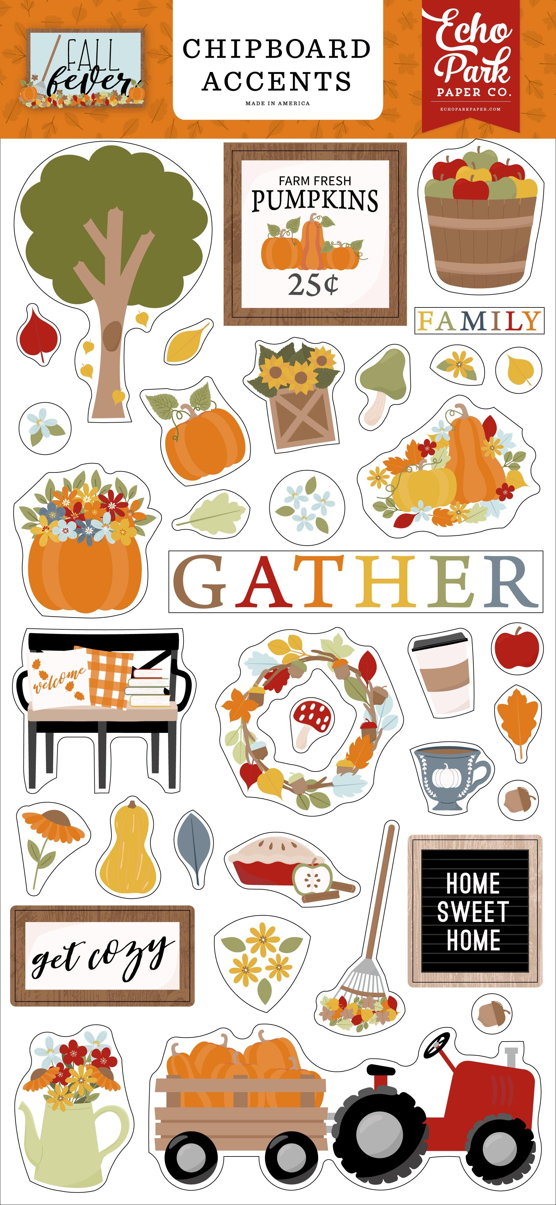 Fall Fever Collection 6 x 12 Scrapbook Chipboard Accents by Echo Park Paper - Scrapbook Supply Companies