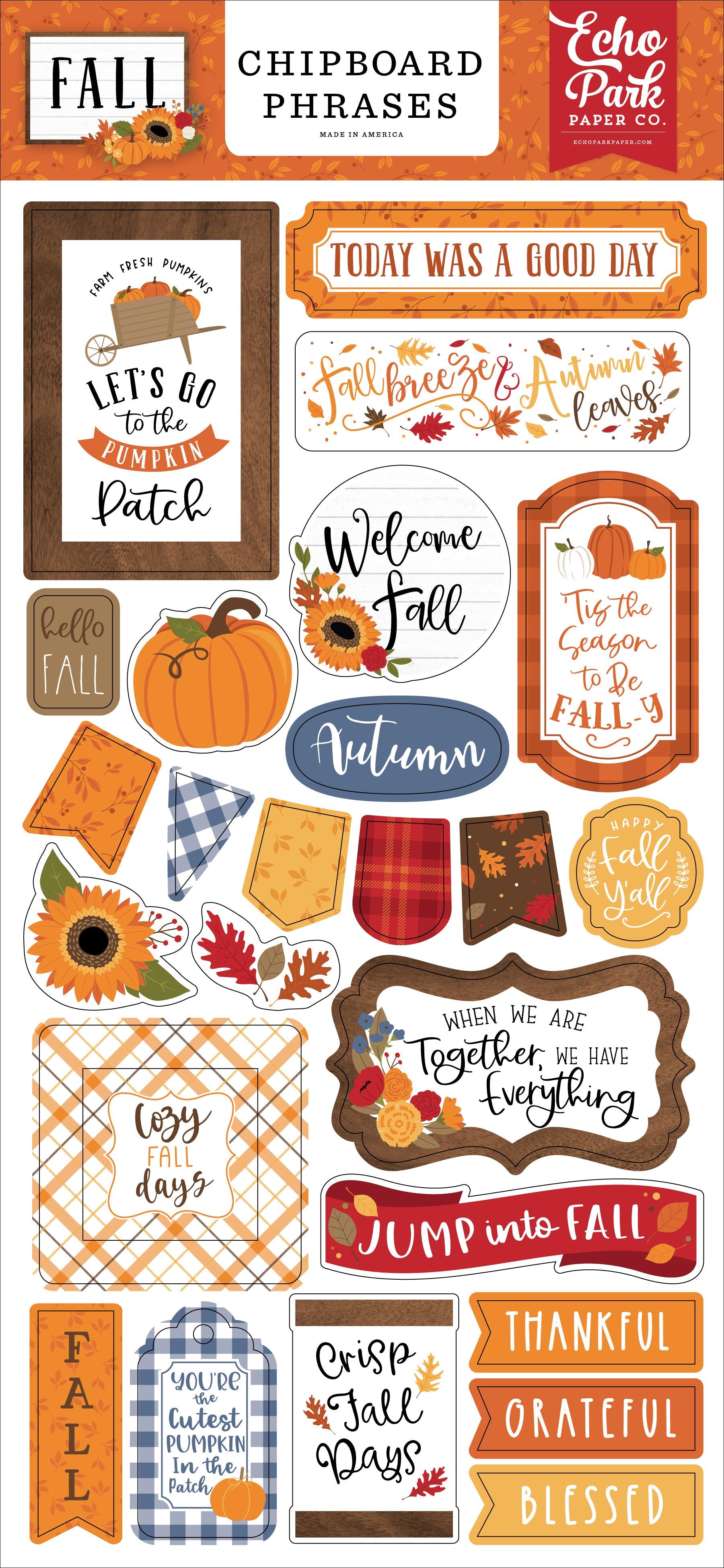 Fall Collection 6 x 12 Scrapbook Chipboard Phrases by Echo Park Paper - Scrapbook Supply Companies