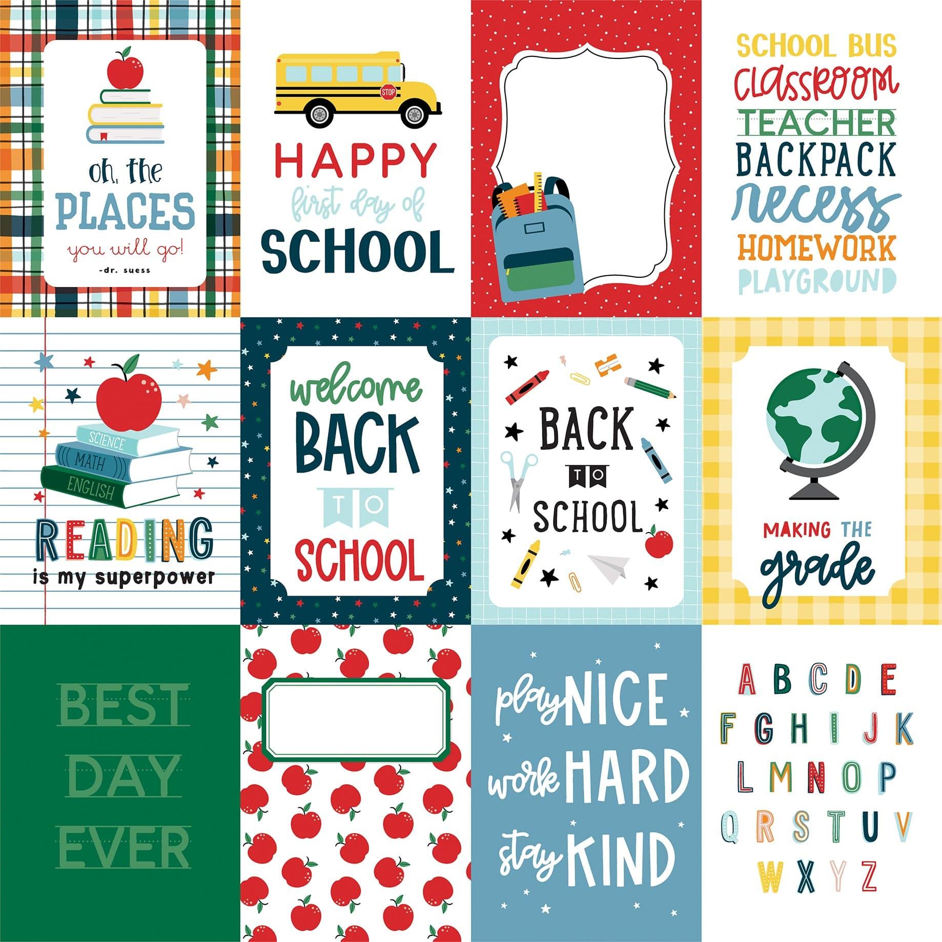 First Day Of School Collection 3 x 4 Journaling Cards 12 x 12 Double-Sided Scrapbook Paper by Echo Park Paper - Scrapbook Supply Companies