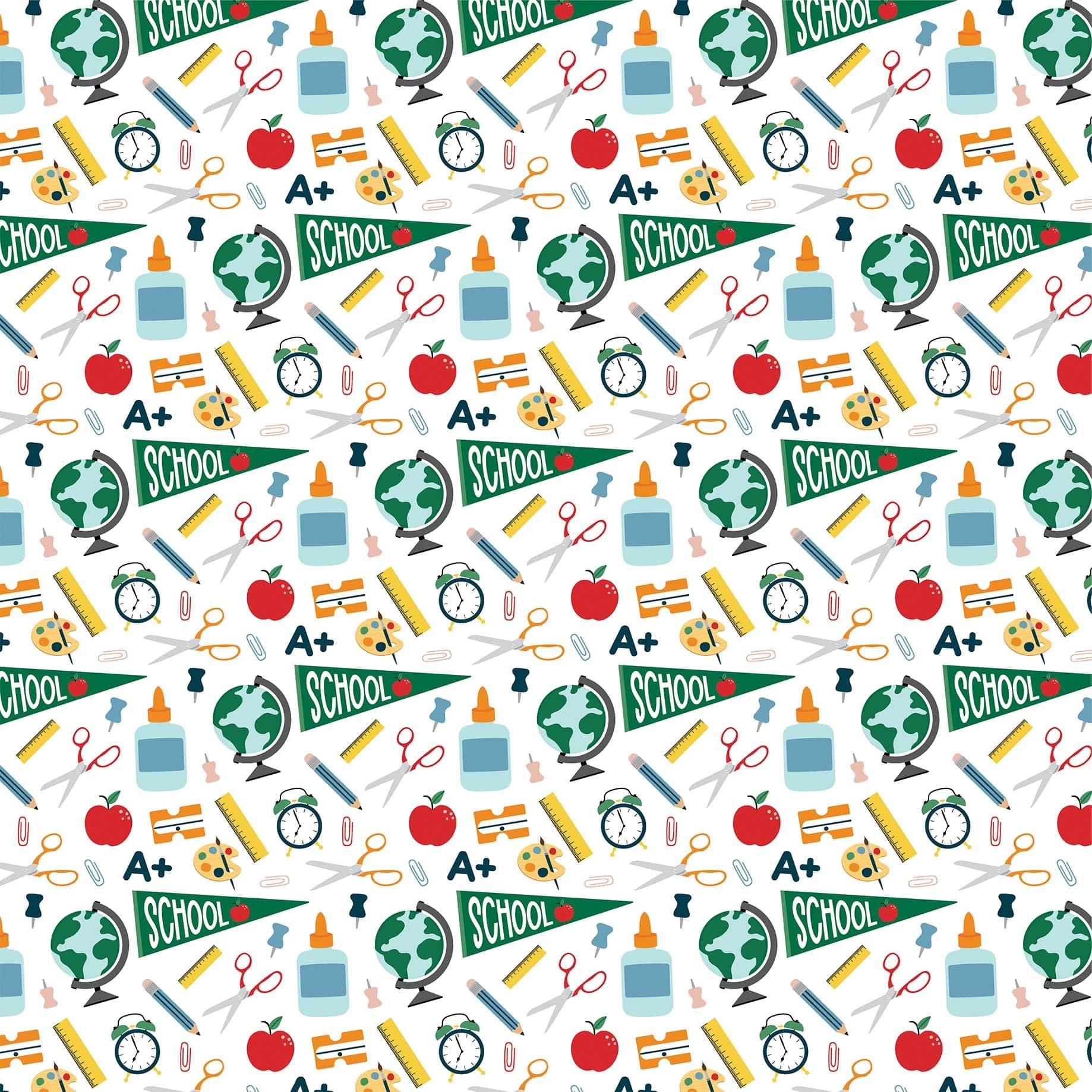 First Day Of School Collection Classroom Supplies 12 x 12 Double-Sided Scrapbook Paper by Echo Park Paper - Scrapbook Supply Companies