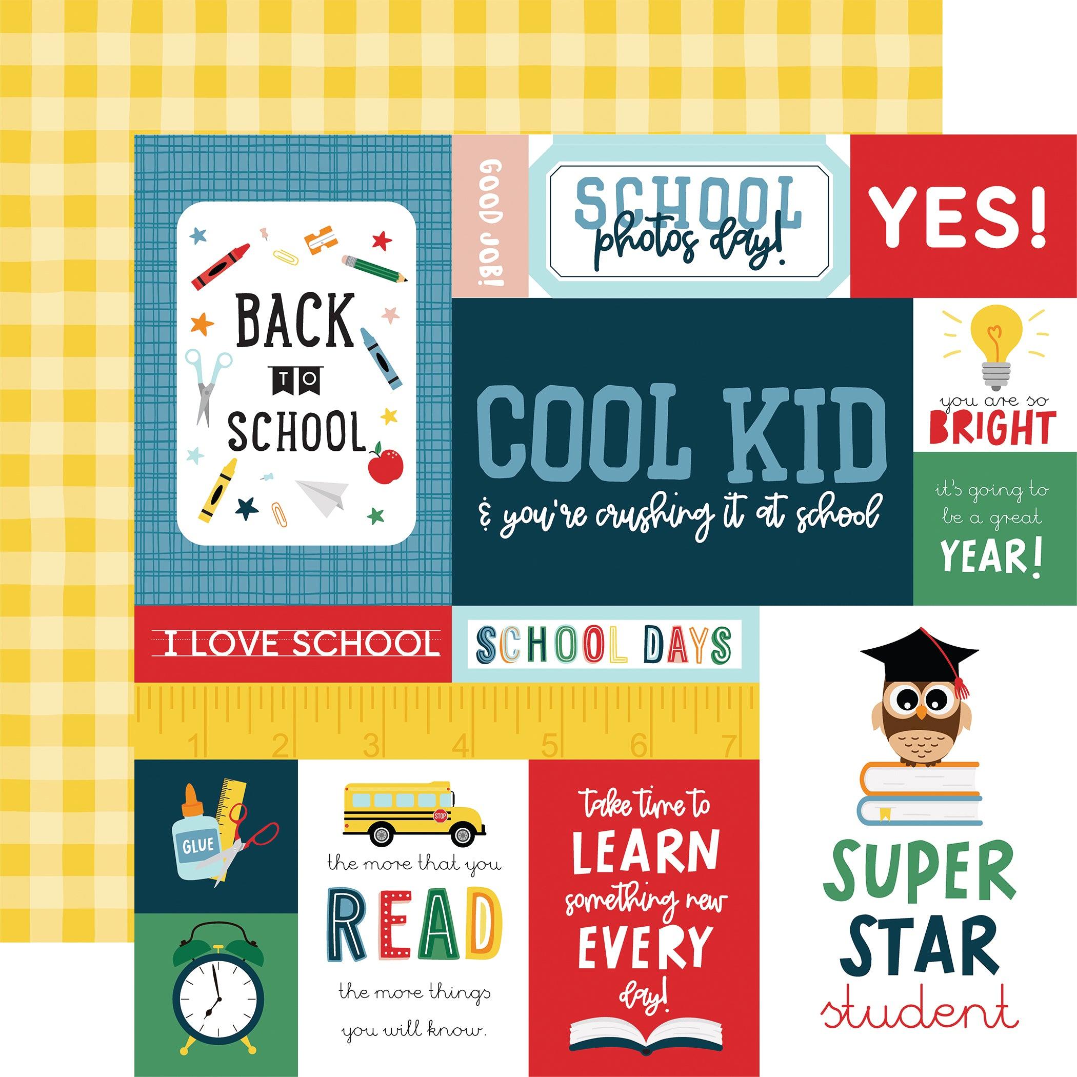 First Day of School Collection 12 x 12 Double-Sided Scrapbook Paper Kit & Sticker Sheet by Echo Park Paper - 13 Pieces - Scrapbook Supply Companies