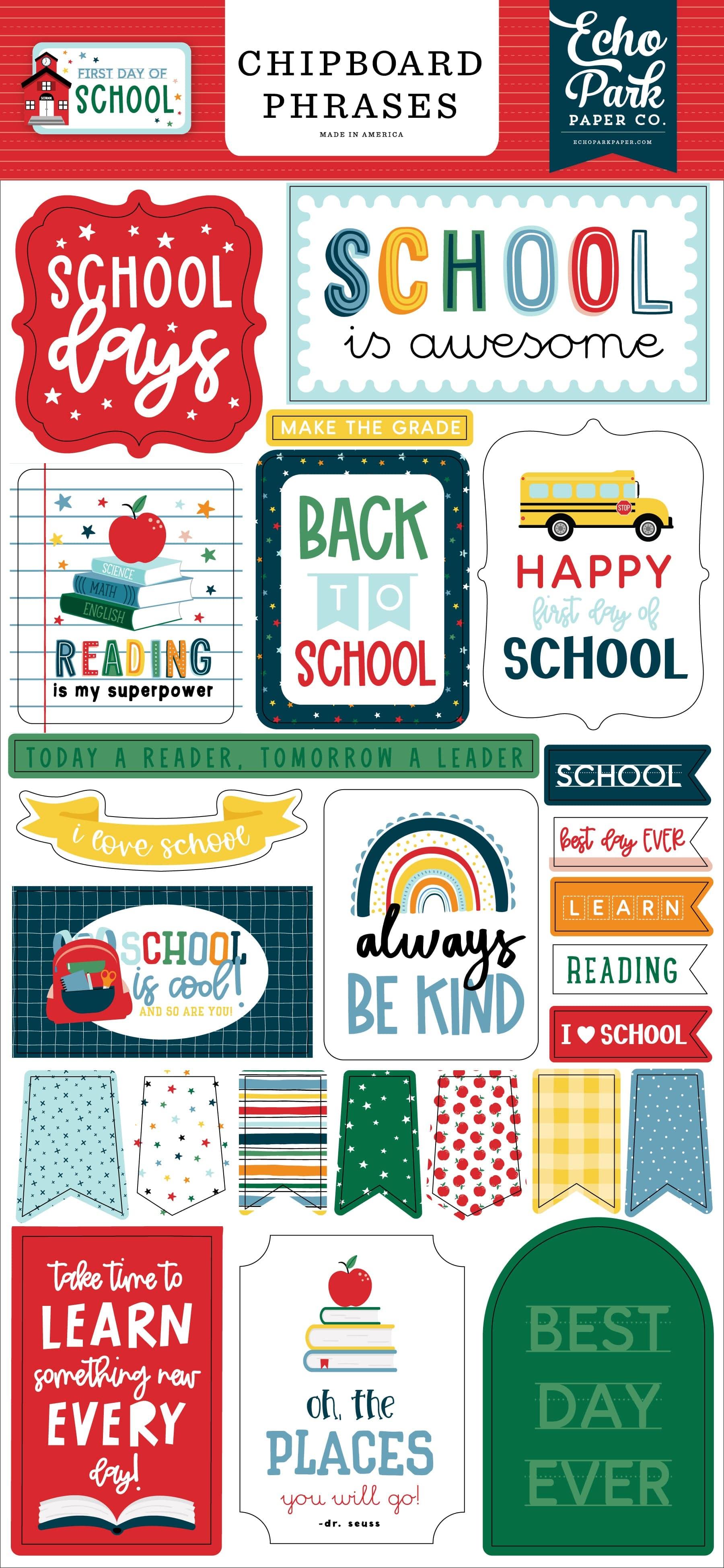First Day Of School Collection 6 x 12 Scrapbook Chipboard Phrases by Echo Park Paper - Scrapbook Supply Companies