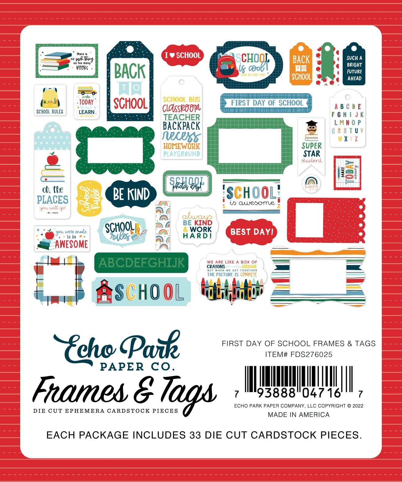First Day Of School Collection 5 x 5 Scrapbook Tags & Frames Die Cuts by Echo Park Paper - Scrapbook Supply Companies