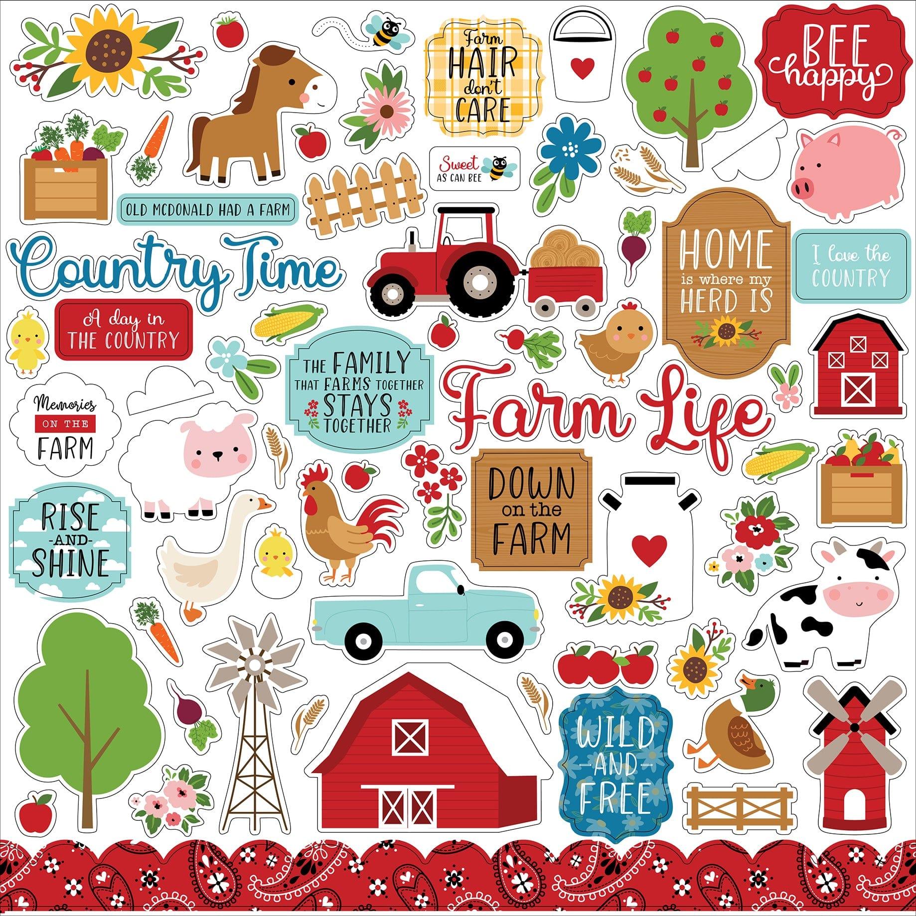 Fun On The Farm Collection 12 x 12 Scrapbook Sticker Sheet by Echo Park Paper - Scrapbook Supply Companies