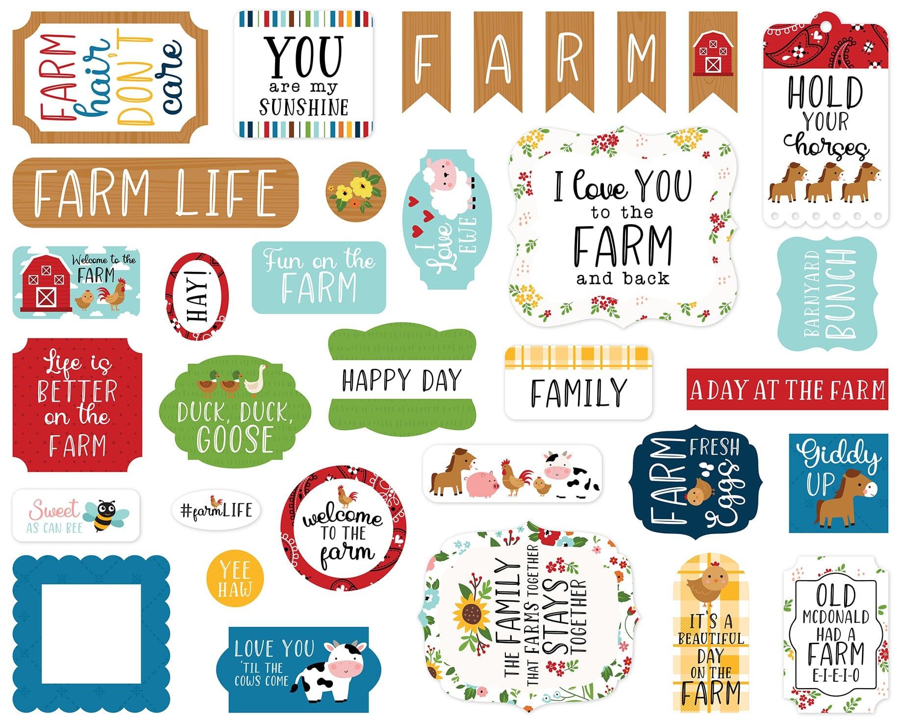 Fun On The Farm Collection 5 x 5 Scrapbook Ephemera Die Cuts by Echo Park Paper - Scrapbook Supply Companies