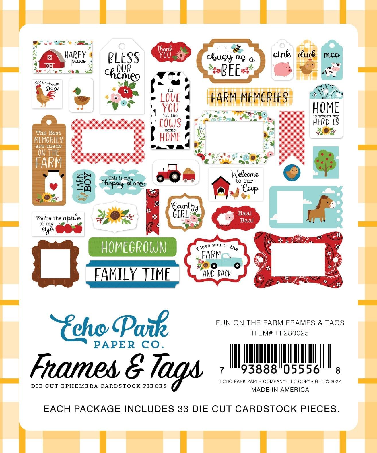 Fun On The Farm Collection 5 x 5 Scrapbook Tags & Frames Die Cuts by Echo Park Paper - Scrapbook Supply Companies