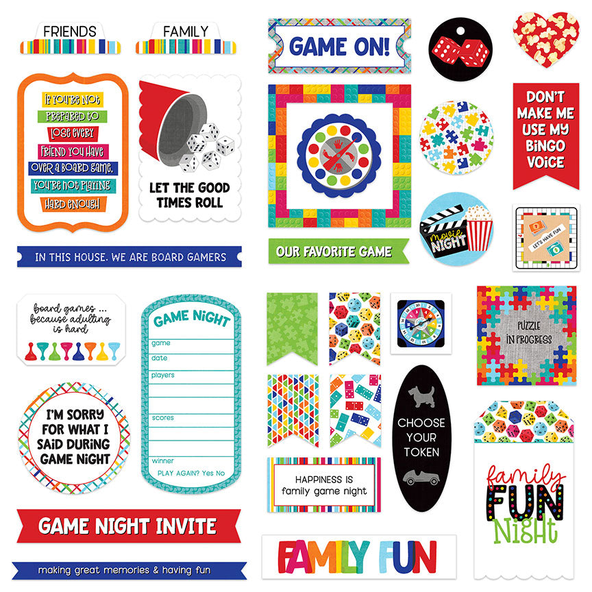 Family Fun Night Collection 5 x 5 Die Cut Scrapbook Embellishments by Photo Play Paper