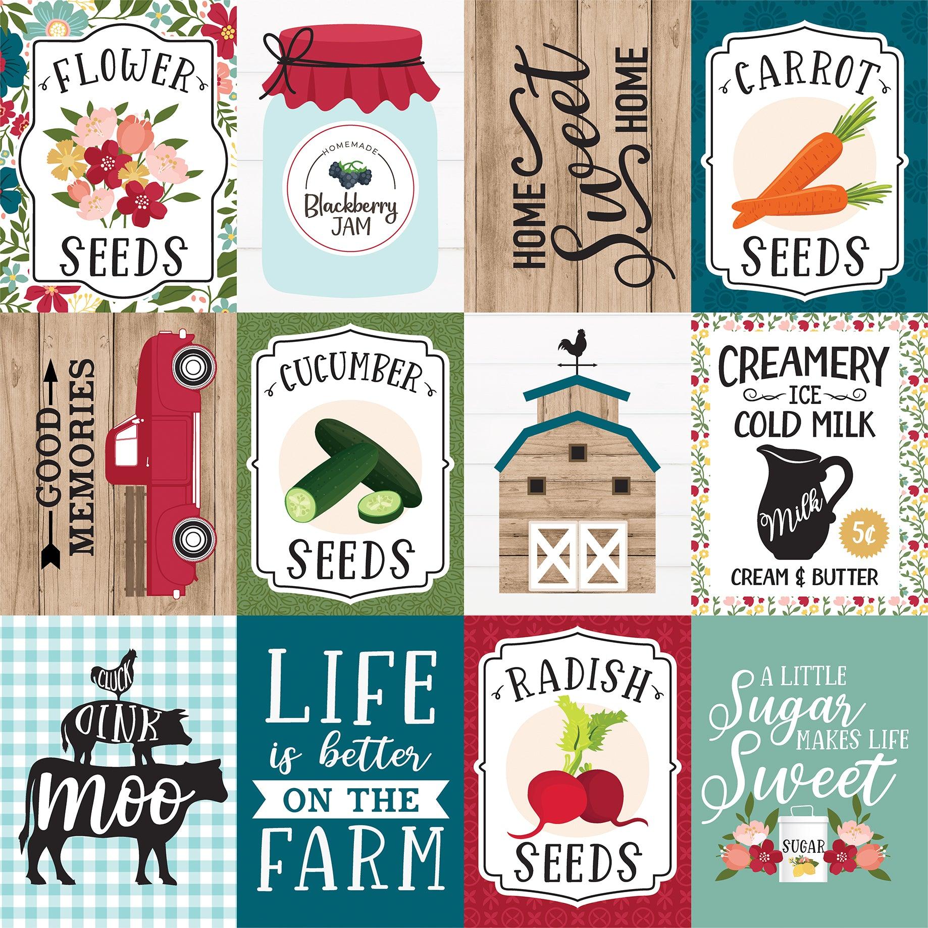 Farmer's Market Collection 3 x 4 Journaling Cards 12 x 12 Double-Sided Scrapbook Paper by Echo Park Paper - Scrapbook Supply Companies