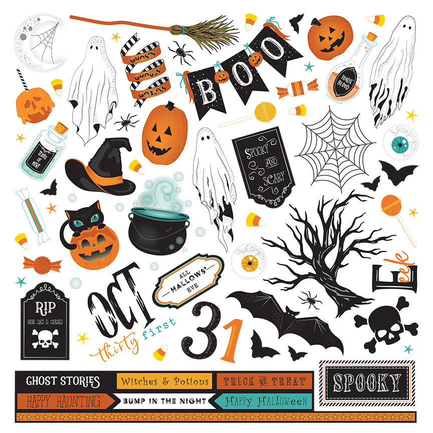 Fright Night Collection 12 x 12 Cardstock Scrapbook Sticker Sheet by Photo Play Paper