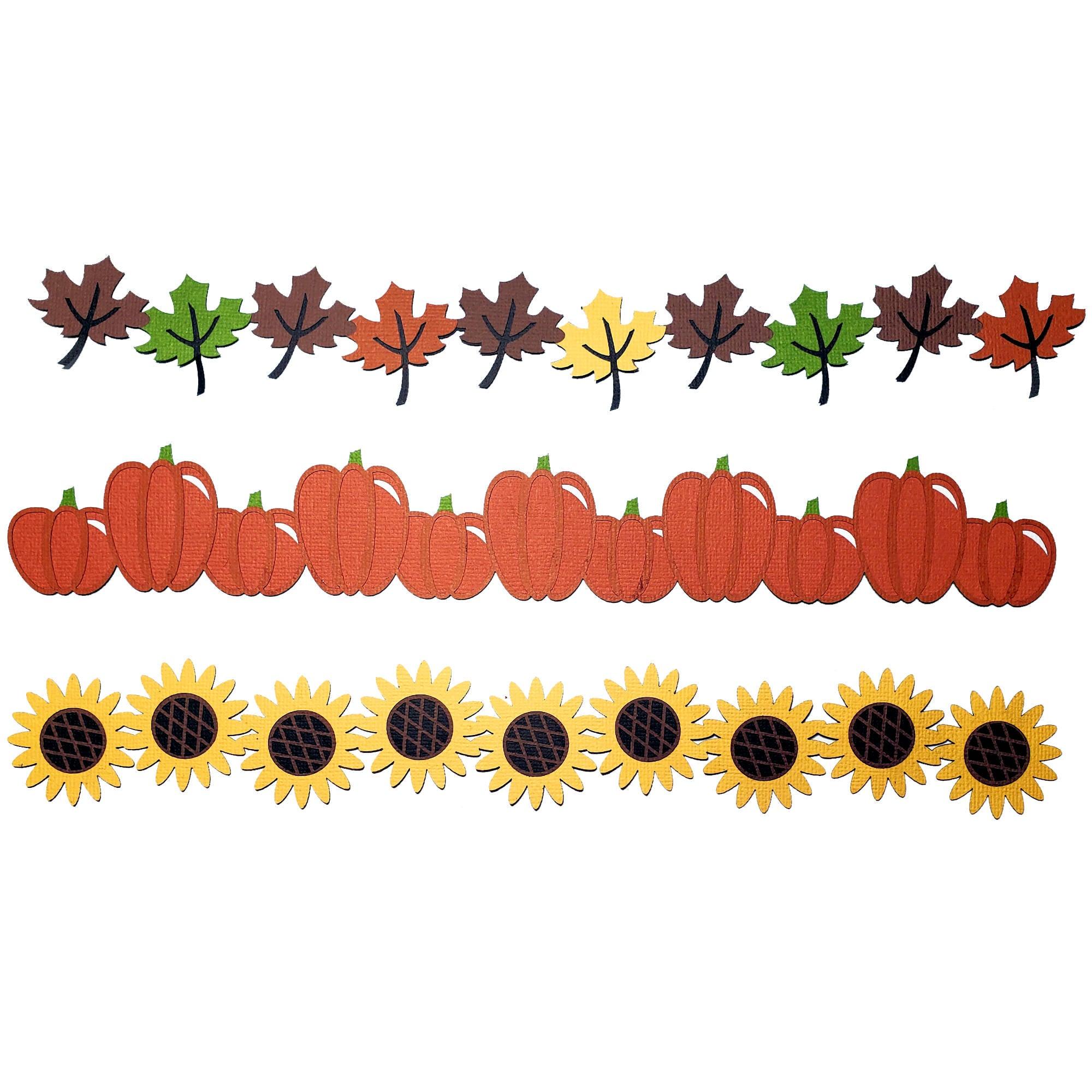 Fall Borders 2.0 x 11.75 Pumpkin, Sunflower, Leaves 3-Piece Set Fully-Assembled Laser Cut Scrapbook Embellishment by SSC Laser Designs