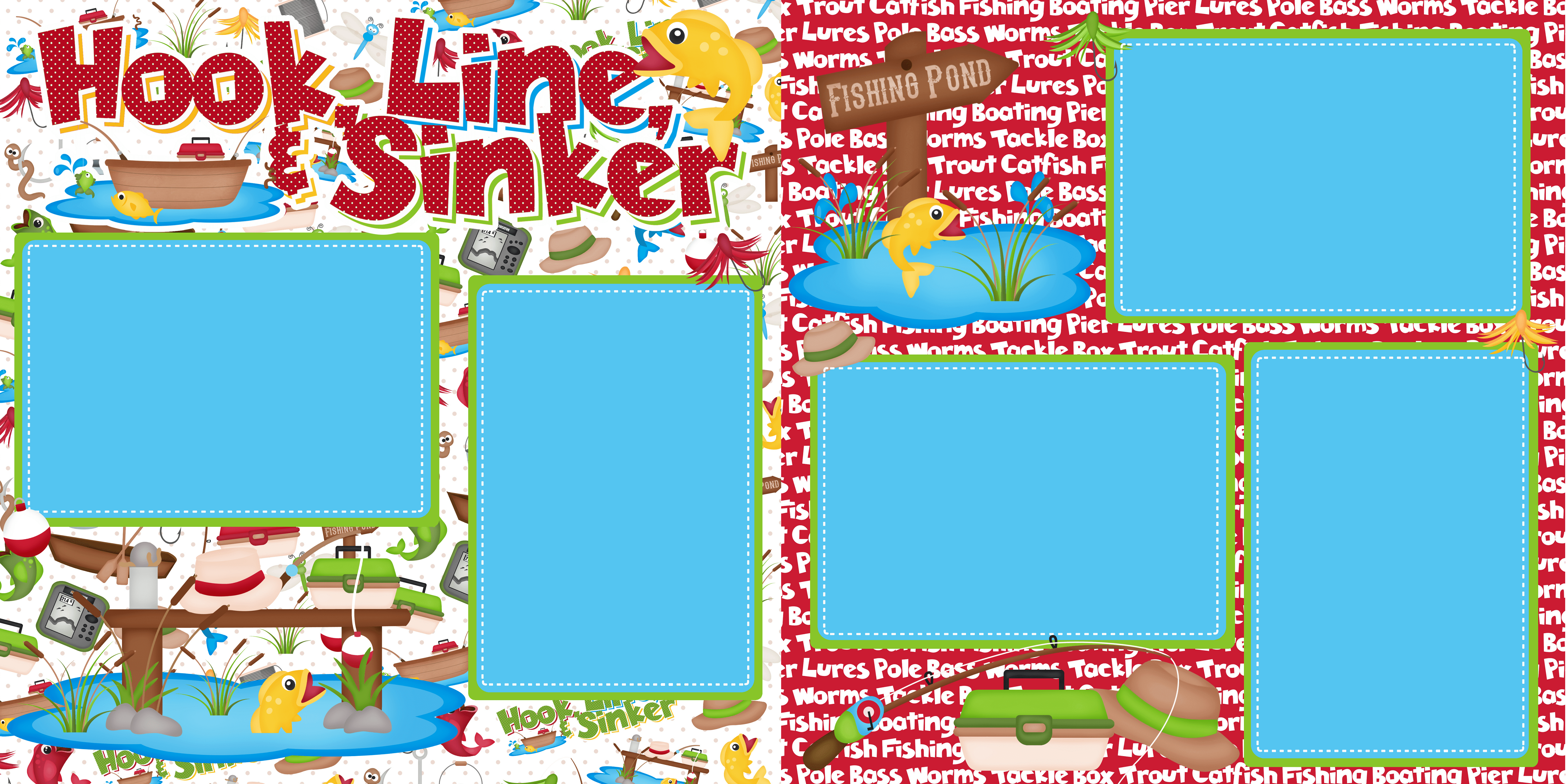 Hook, Line & Sinker Collection Let's Go Fishing (2) - 12 x 12 Premade, Printed Scrapbook Pages by SSC Designs