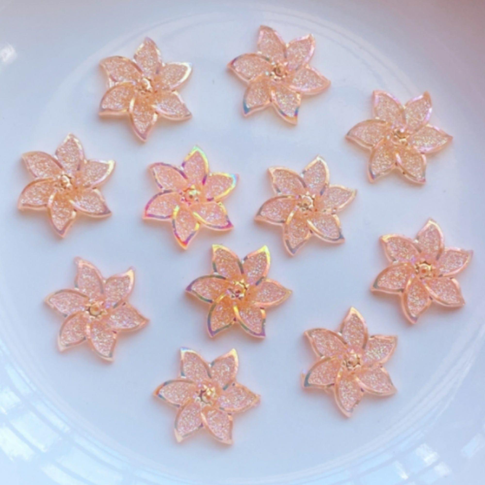 Iridescent Peach Mini Flower Resin 1/2 inch Flatback Embellishments by SSC Designs - 10 pieces
